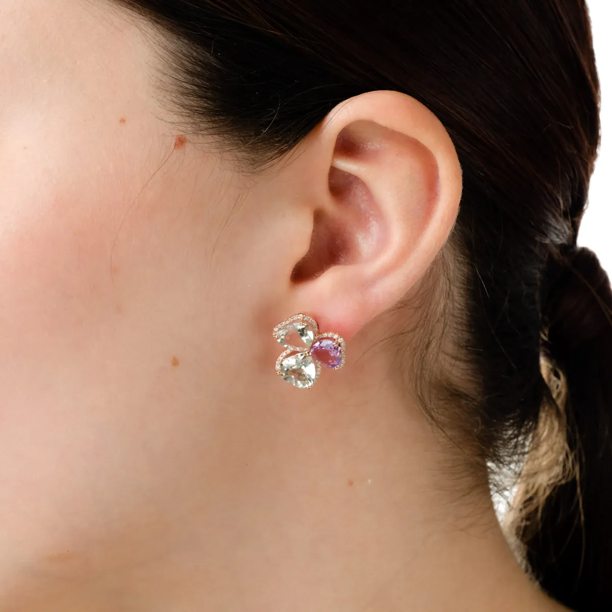 Rose gold earrings with 8.5ct amethysts and 0.3ct diamonds