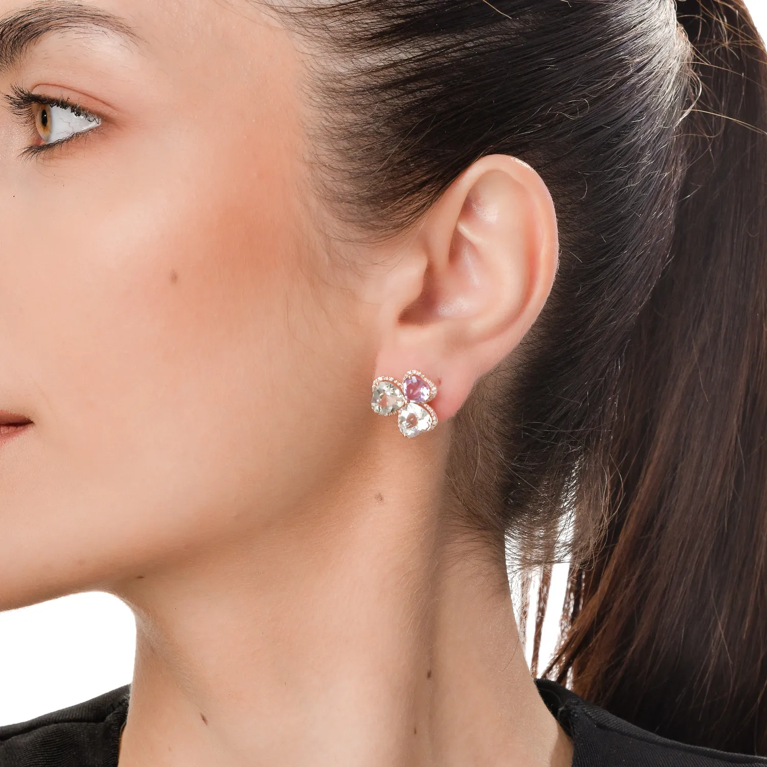 Обеци от розово злато с аметисти 8.5кт и диаманти 0.3кт