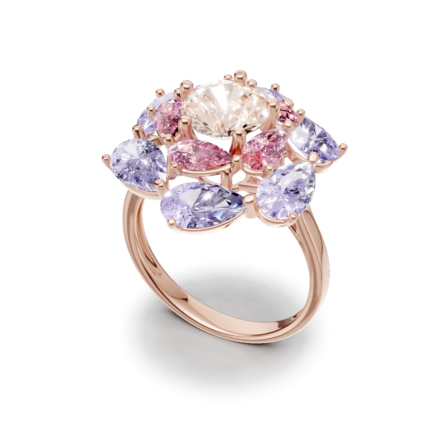 Rose gold flower ring with 5.9ct semi-precious stones