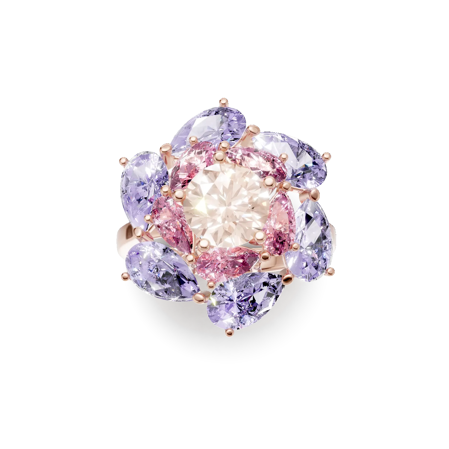 Rose gold flower ring with 5.9ct semi-precious stones