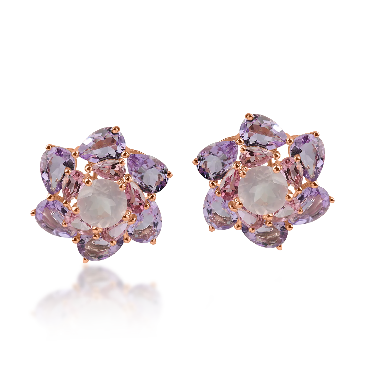 Rózsarany fülbevaló 11.5ct féldrágakövekkel