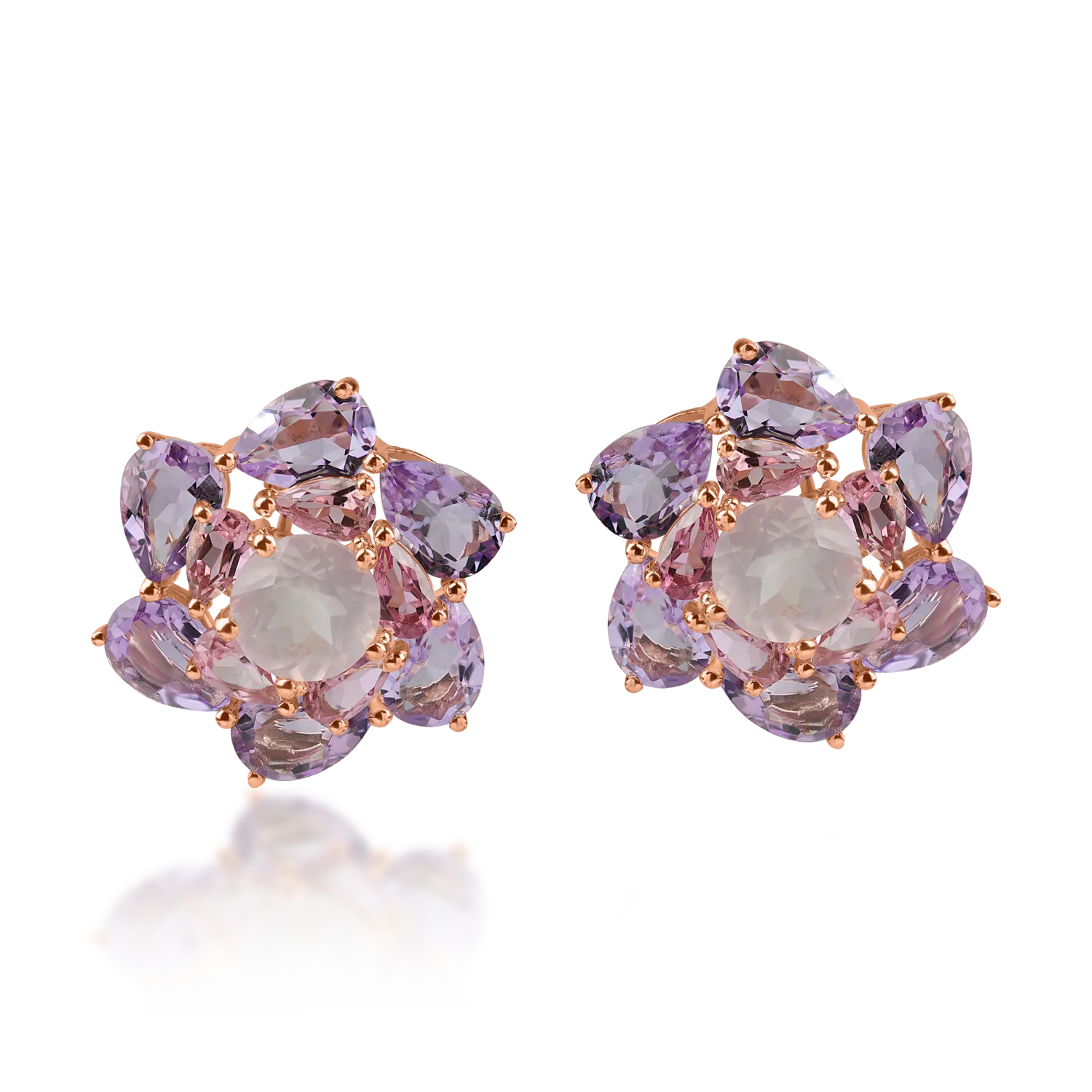 Teilor Cercei florali din aur roz cu pietre semipretioase de 11.5ct