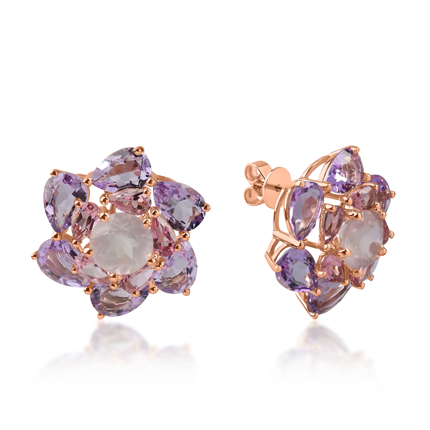 Teilor Cercei florali din aur roz cu pietre semipretioase de 11.5ct