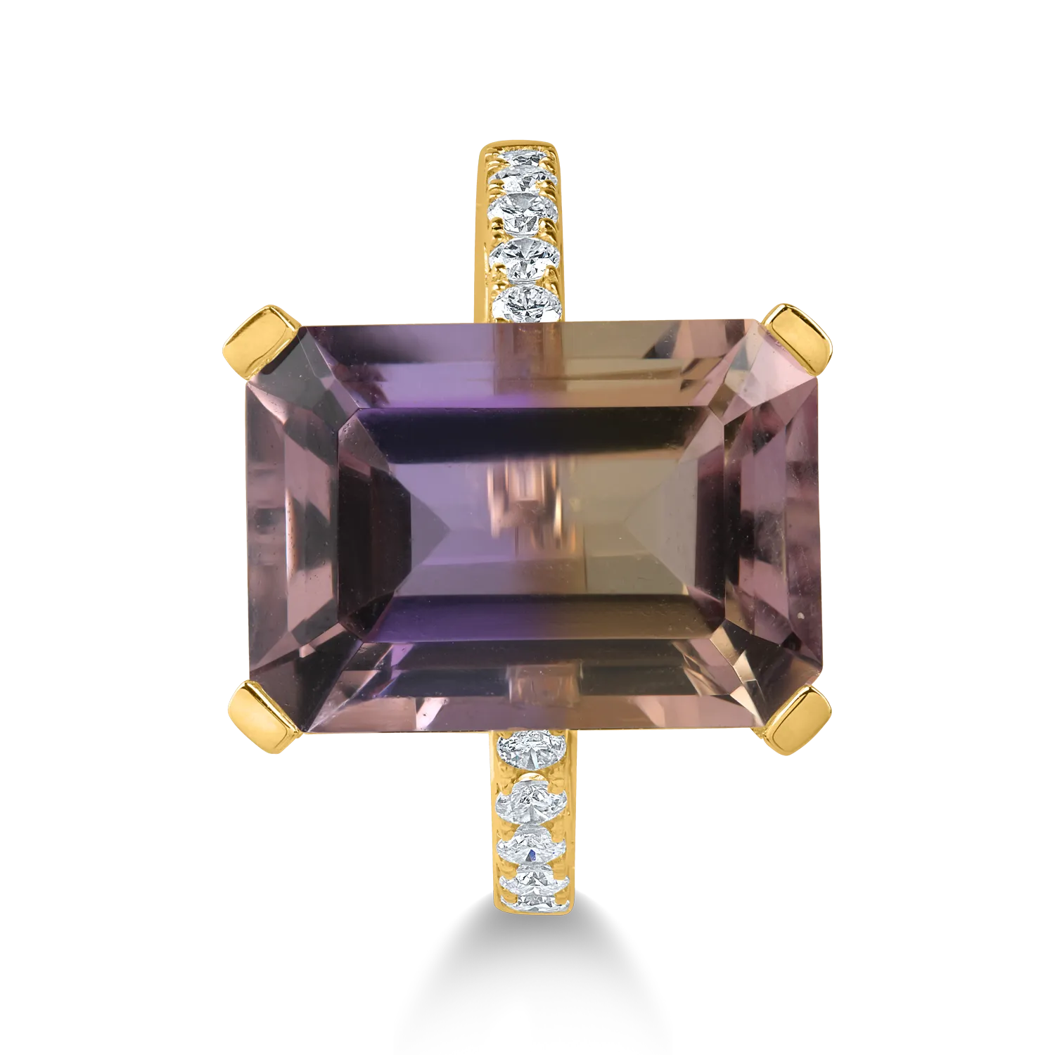 Inel din aur galben cu ametrin octogonal de 10.1ct si diamante de 0.1ct