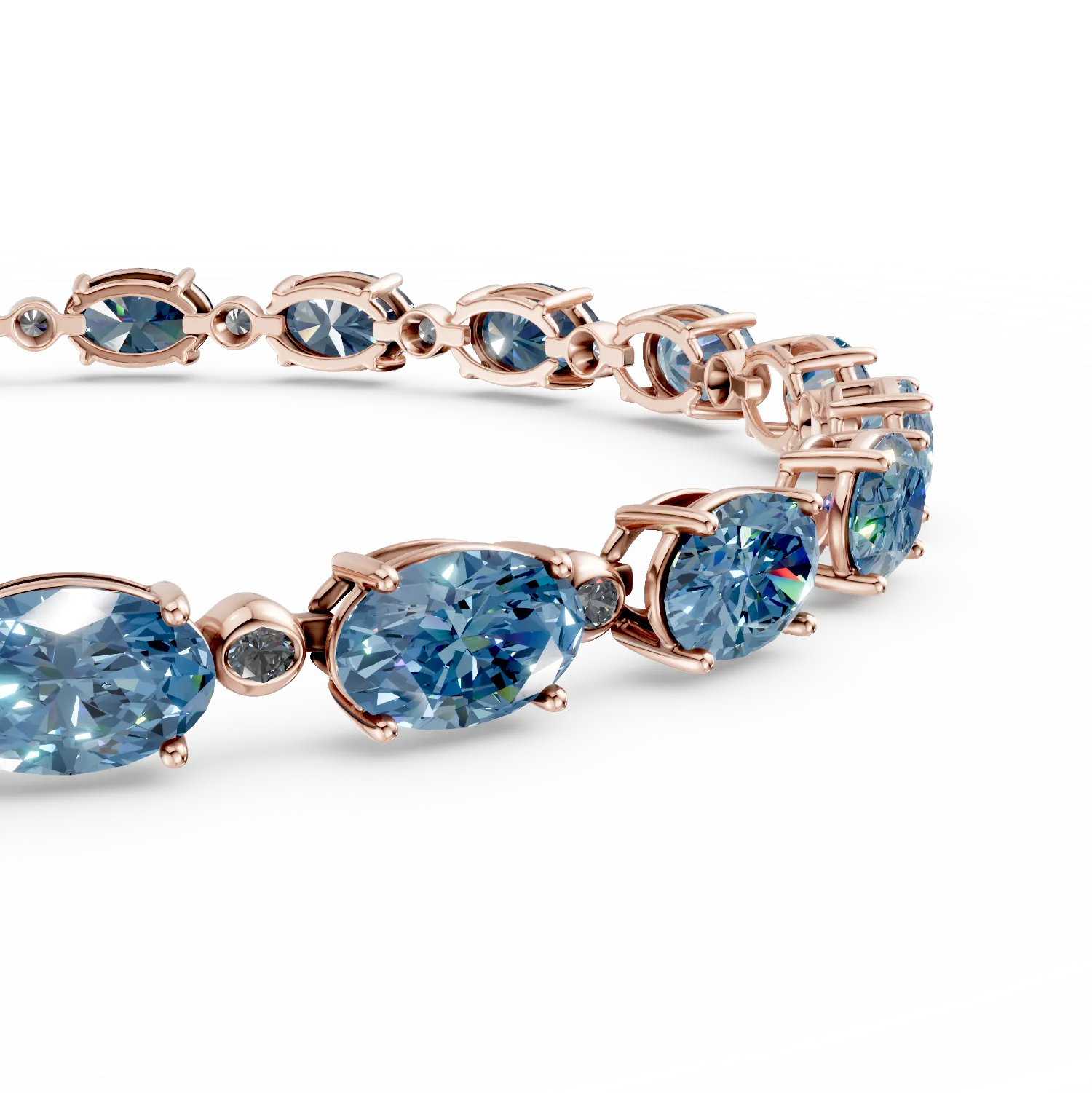 Bratara tennis din aur roz cu topaze albastre ovale de 15.5ct si diamante de 0.3ct