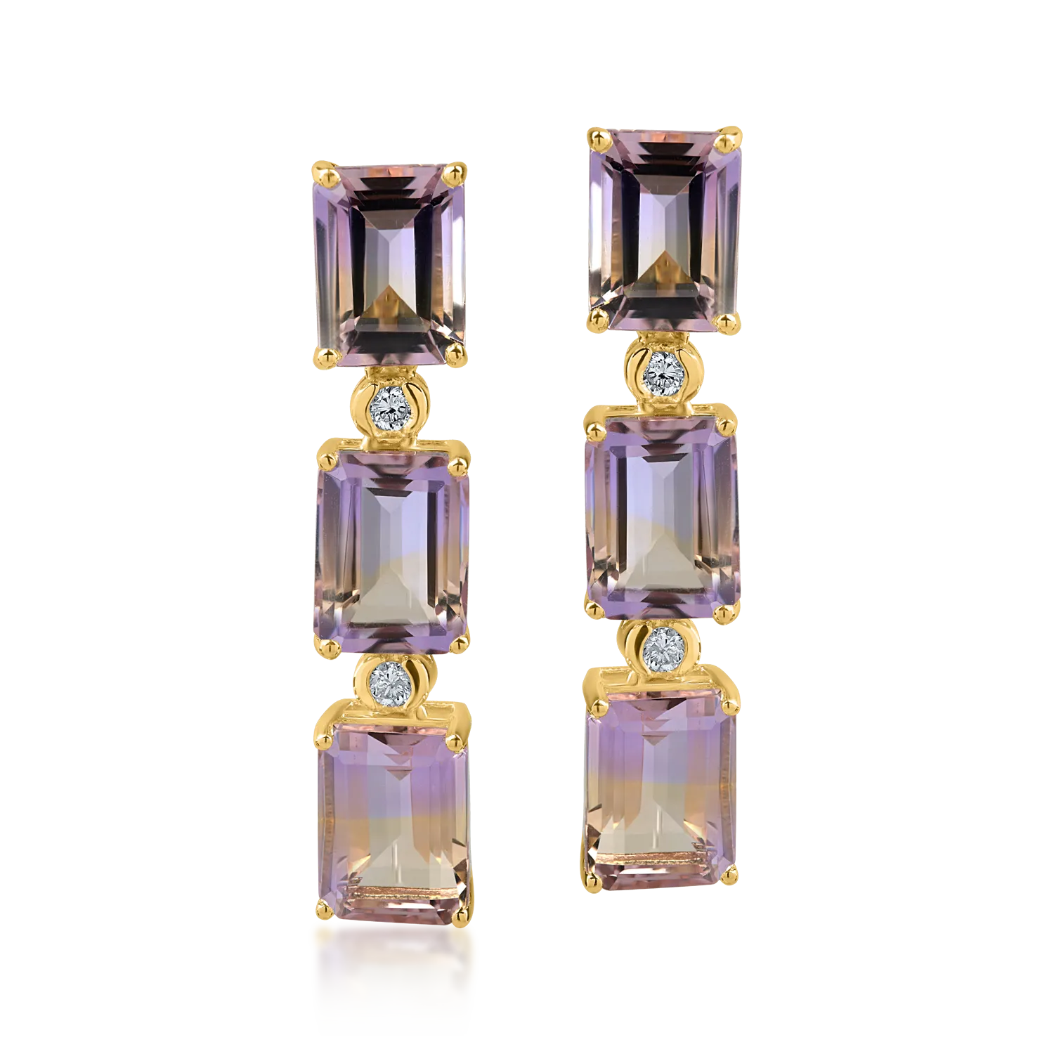 Cercei din aur galben cu ametrine de 9.3ct si diamante de 0.1ct