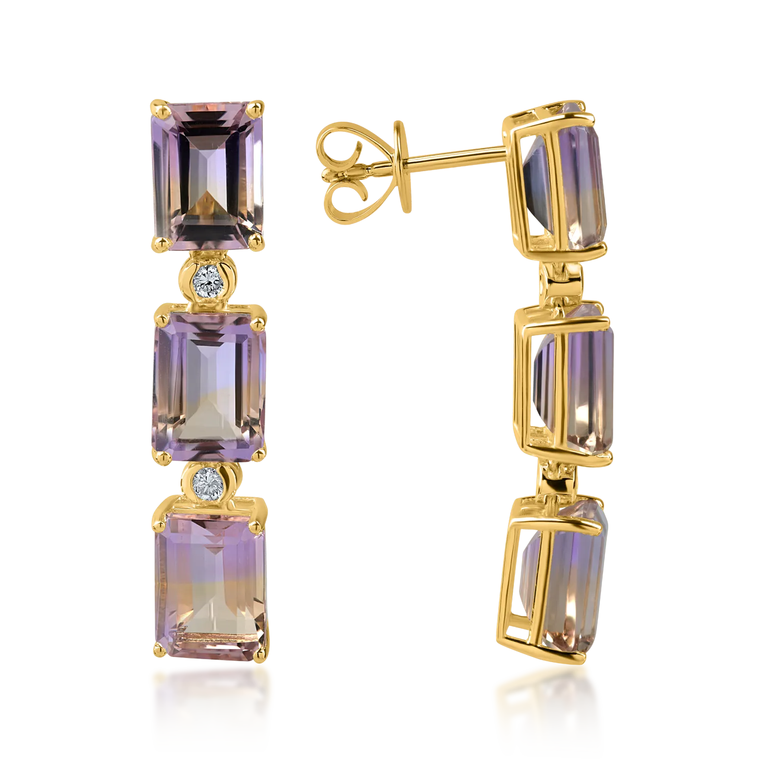 Yellow gold earrings with 9.3ct ametrines and 0.1ct diamonds