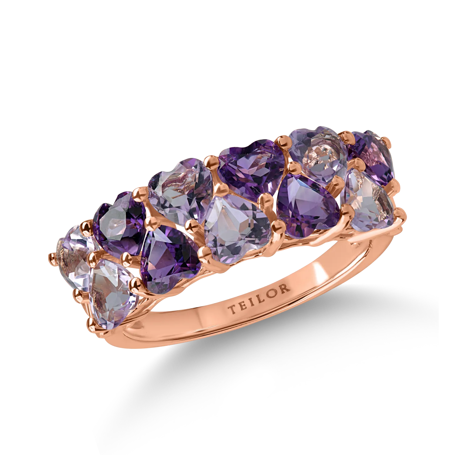 Inel geometric din aur roz cu ametiste de 2.7ct