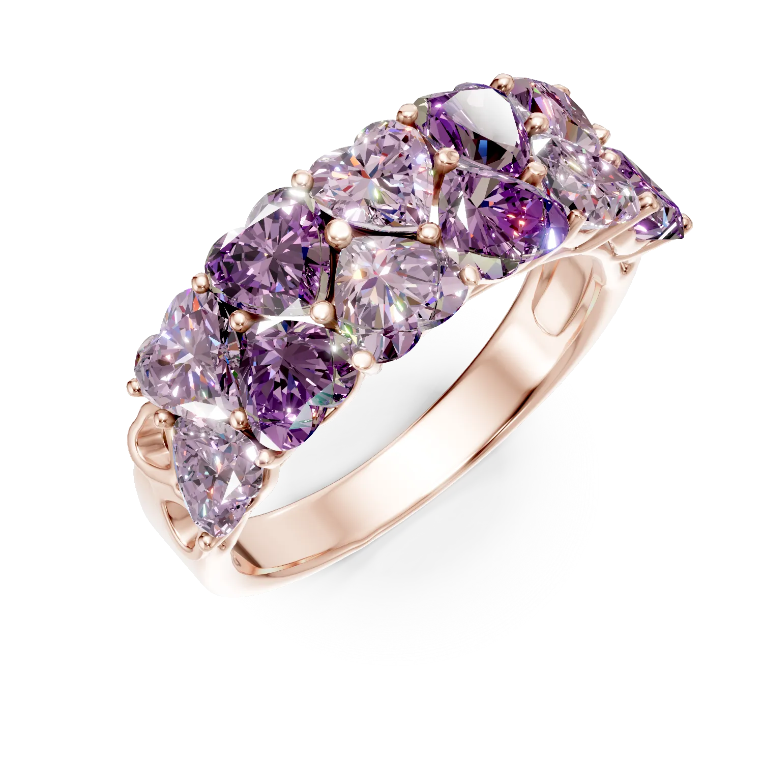 Inel geometric din aur roz cu ametiste heart de 2.6ct