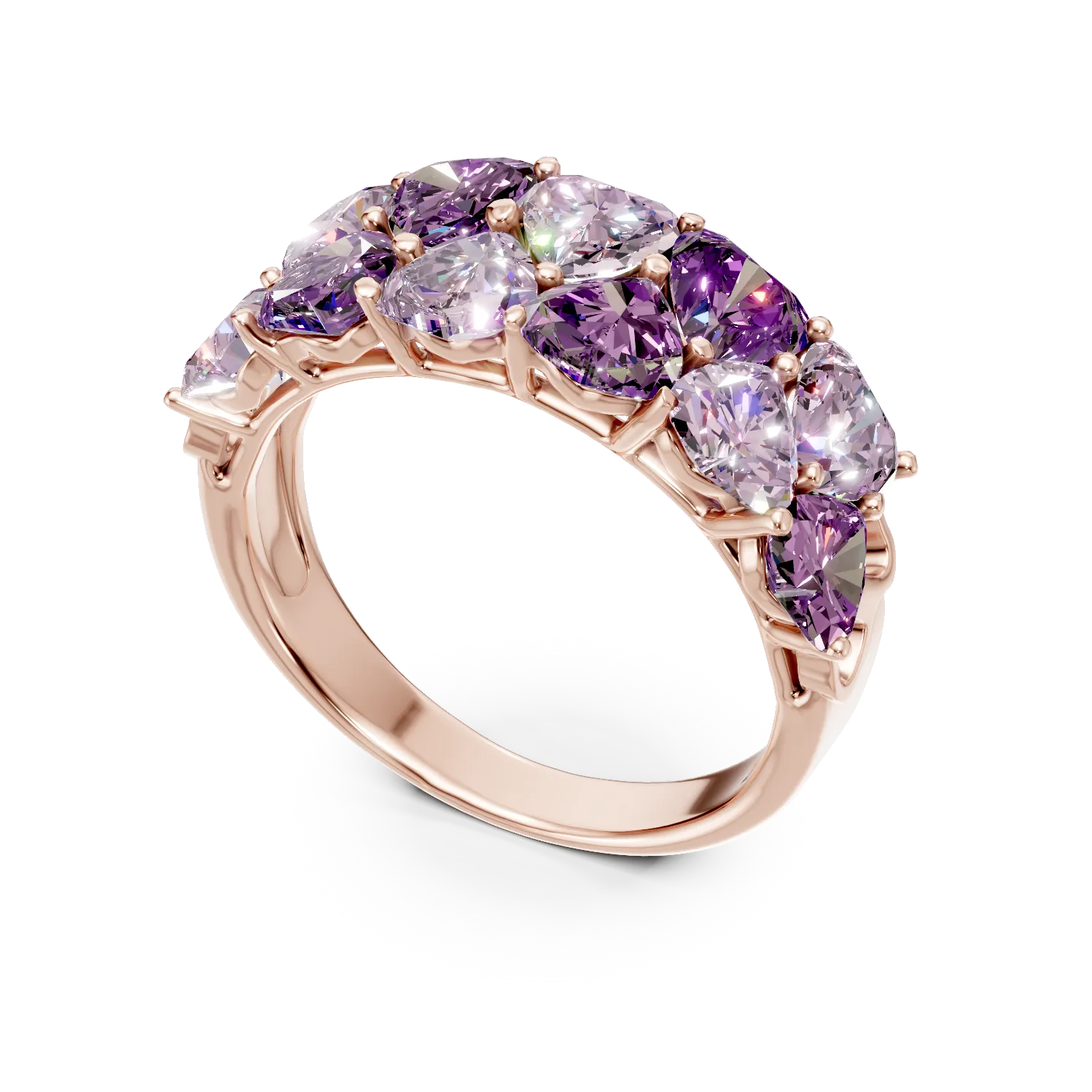 Inel geometric din aur roz cu ametiste de 2.7ct