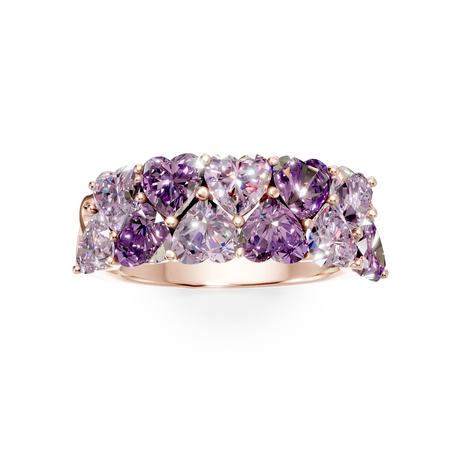Inel geometric din aur roz cu ametiste de 2.7ct
