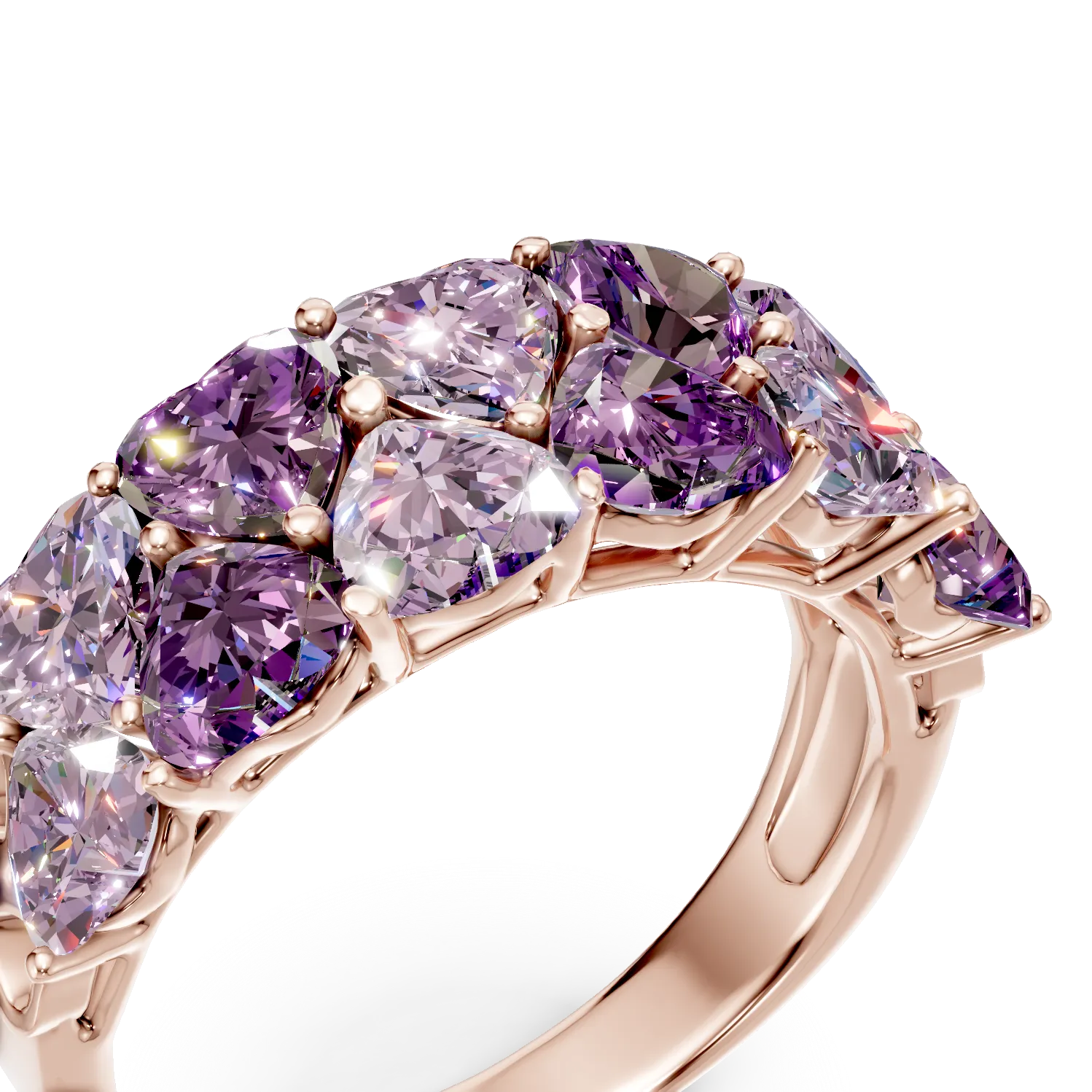 Inel geometric din aur roz cu ametiste de 2.7ct