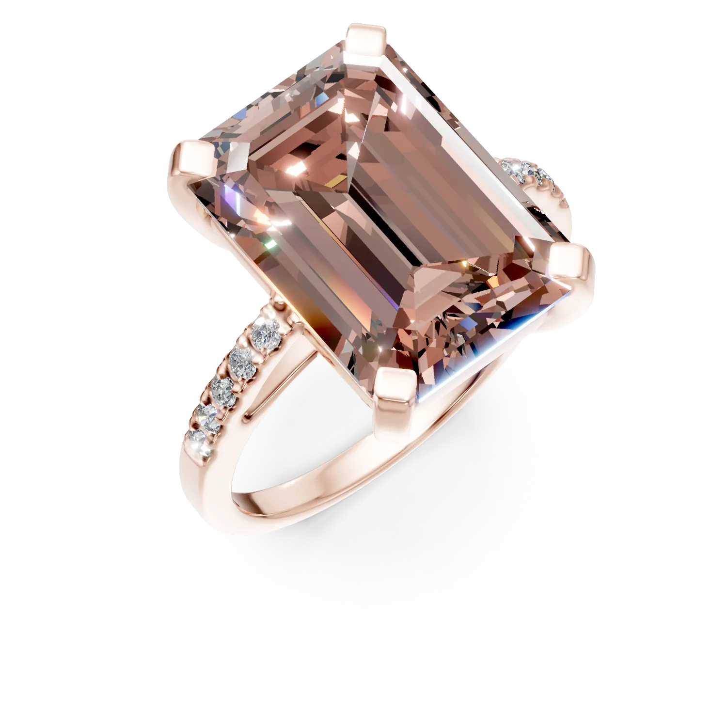 Inel din aur roz cu morganit octogonal de 7.3ct si diamante de 0.2ct