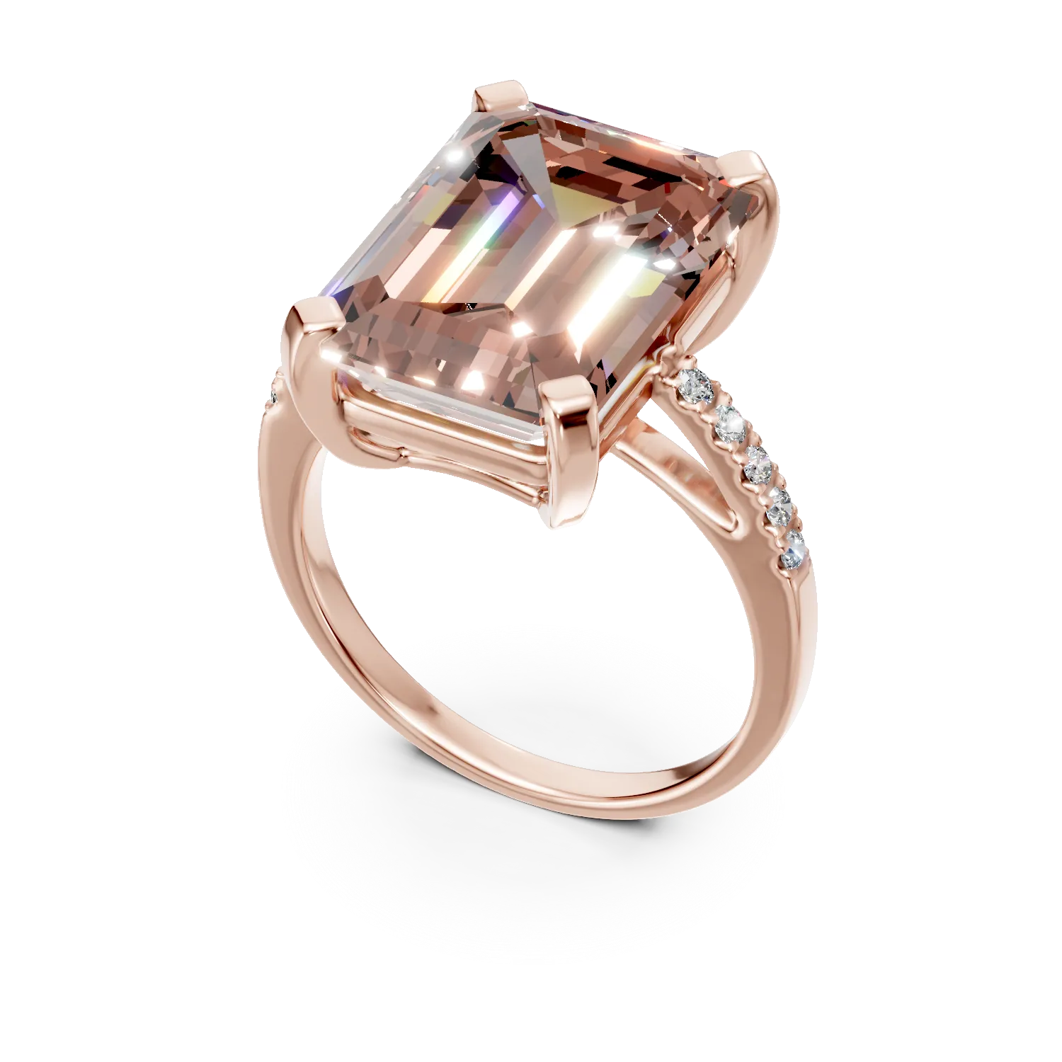 Pierścionek z różowego złota z 7.3ct morganitem i 0.2ct diamentami