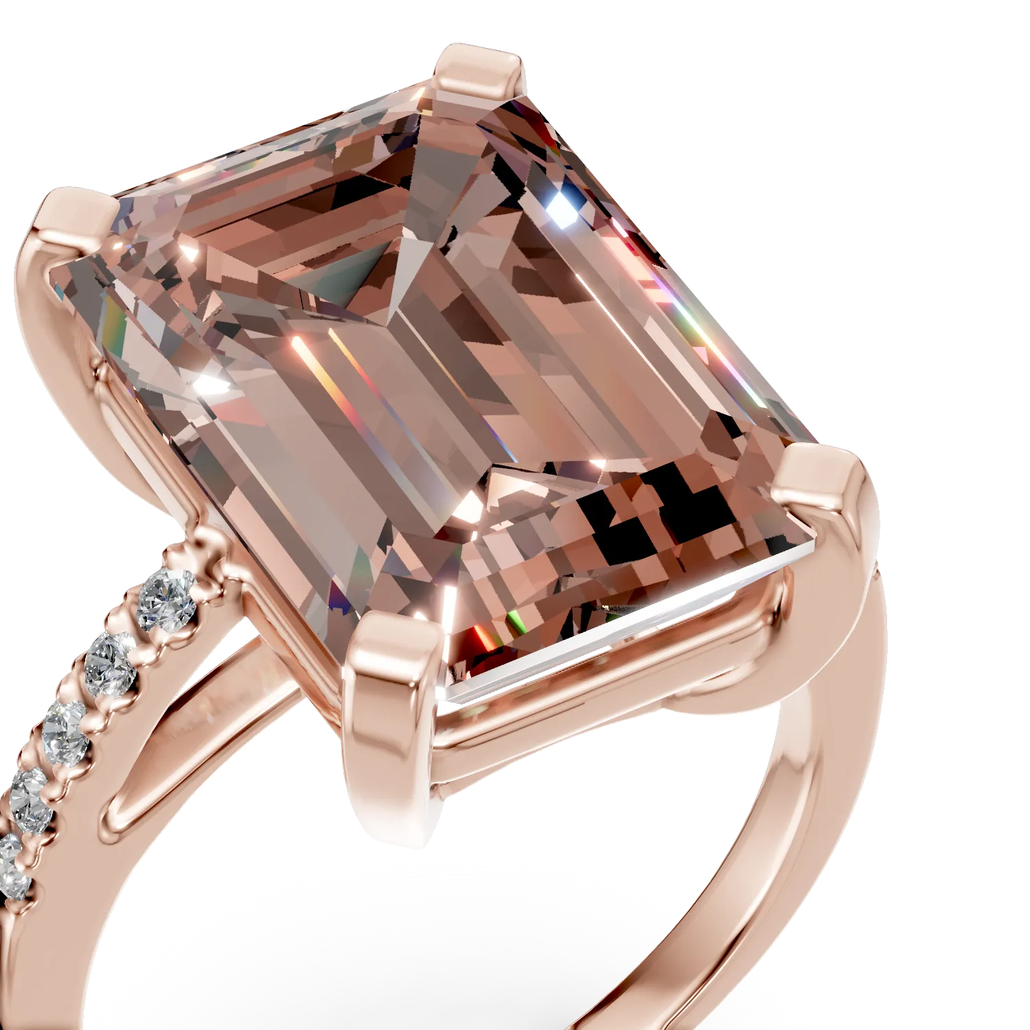 Pierścionek z różowego złota z 7.3ct morganitem i 0.2ct diamentami