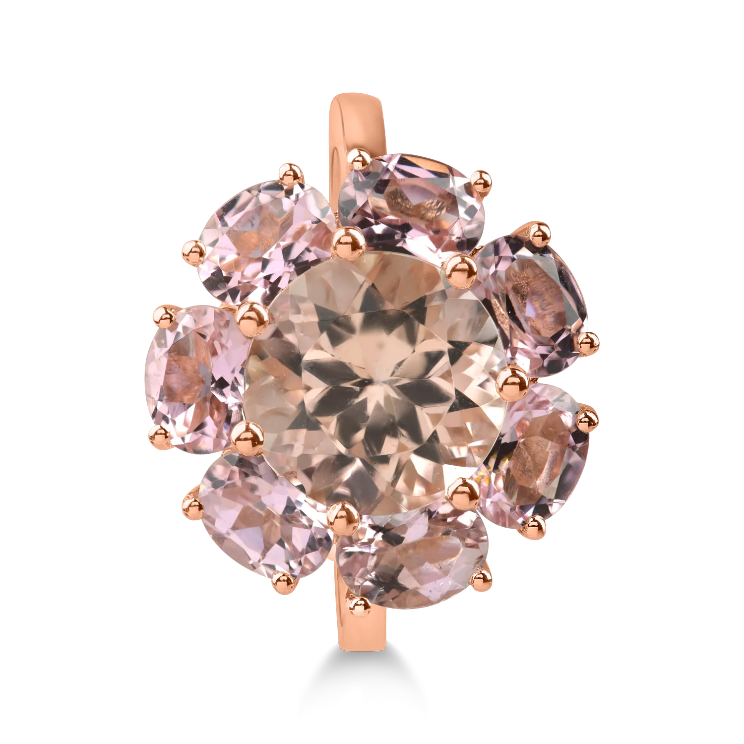 Pierścionek z różowego złota z 2.2ct morganitem i 2.4ct różowym turmalinem