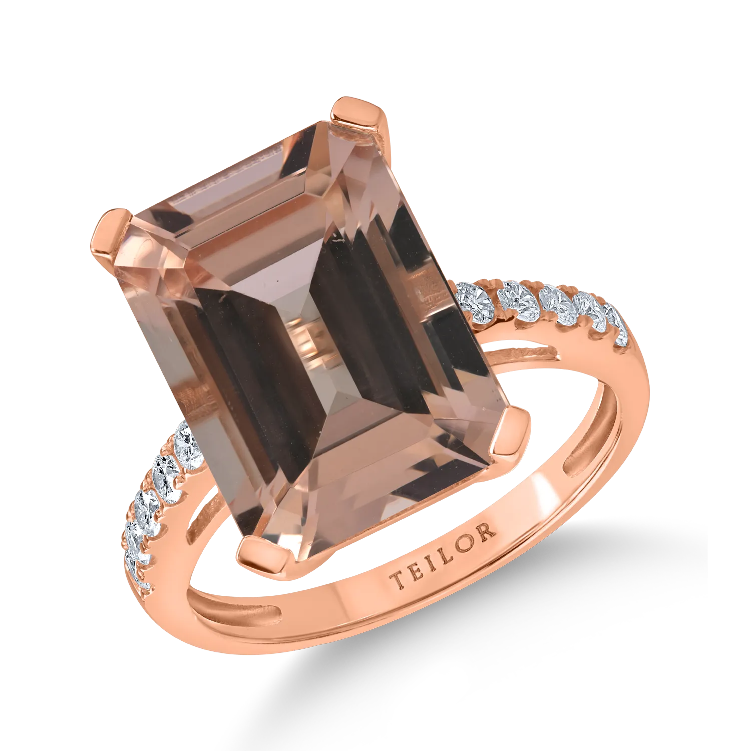 Teilor Inel din aur roz cu morganit octogonal de 7ct si diamante de 0.2ct