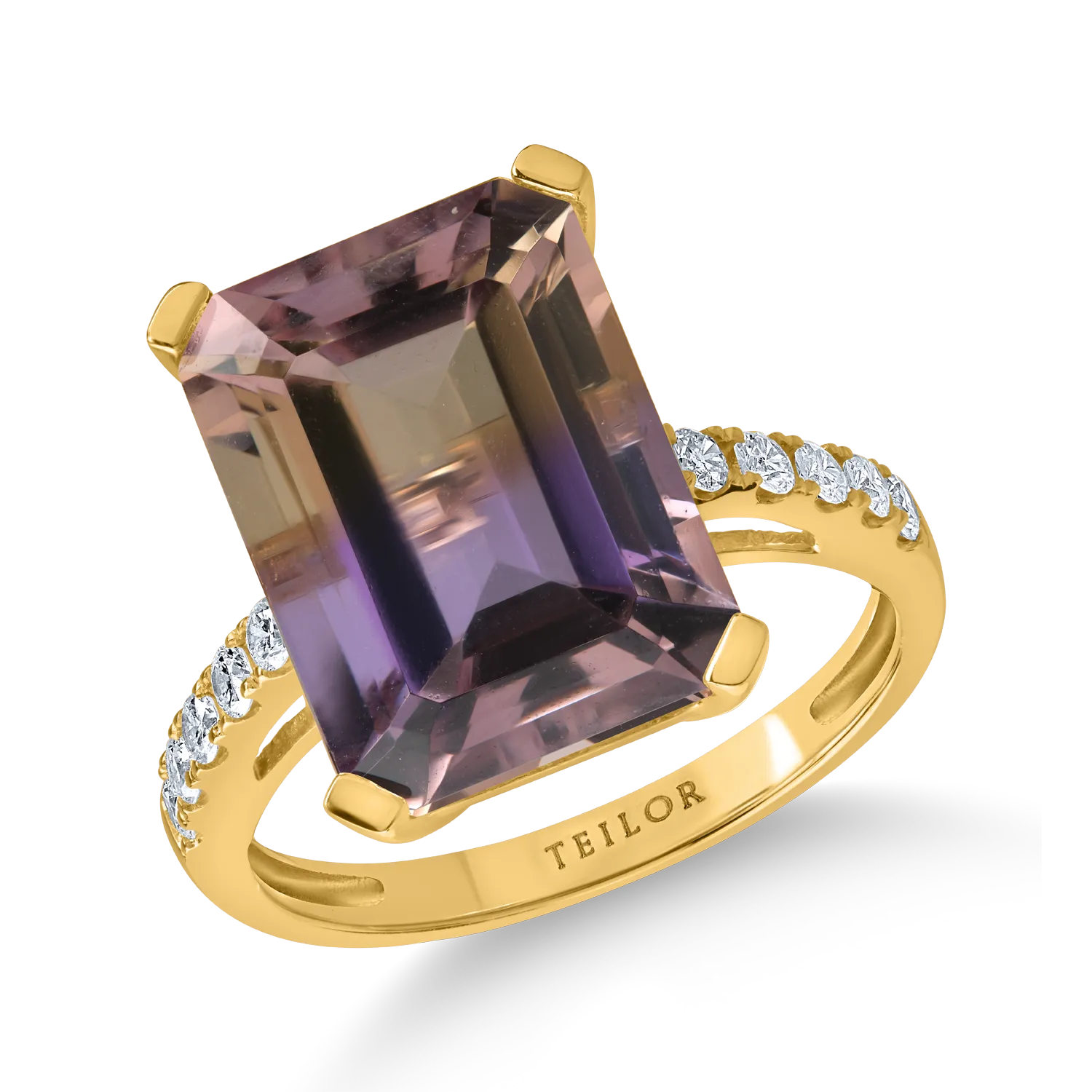 Yellow gold ring with 9.5ct ametrine and 0.1ct diamonds