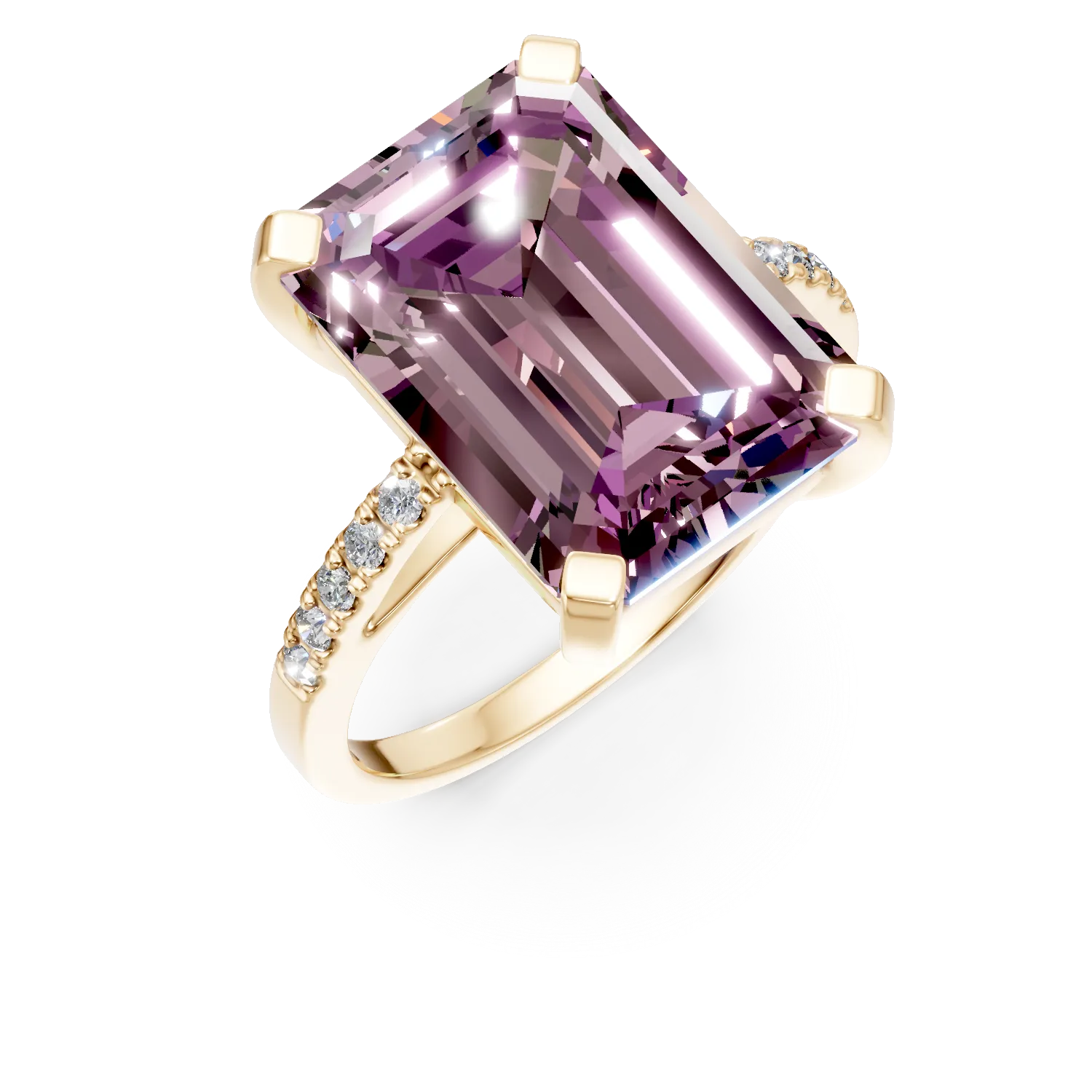 Inel din aur galben cu ametrin octogonal de 9.5ct si diamante de 0.1ct