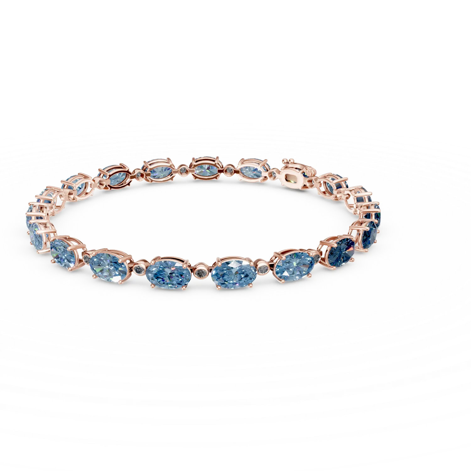 Bratara tennis din aur roz cu topaze albastre ovale de 20.9ct si diamante de 0.3ct