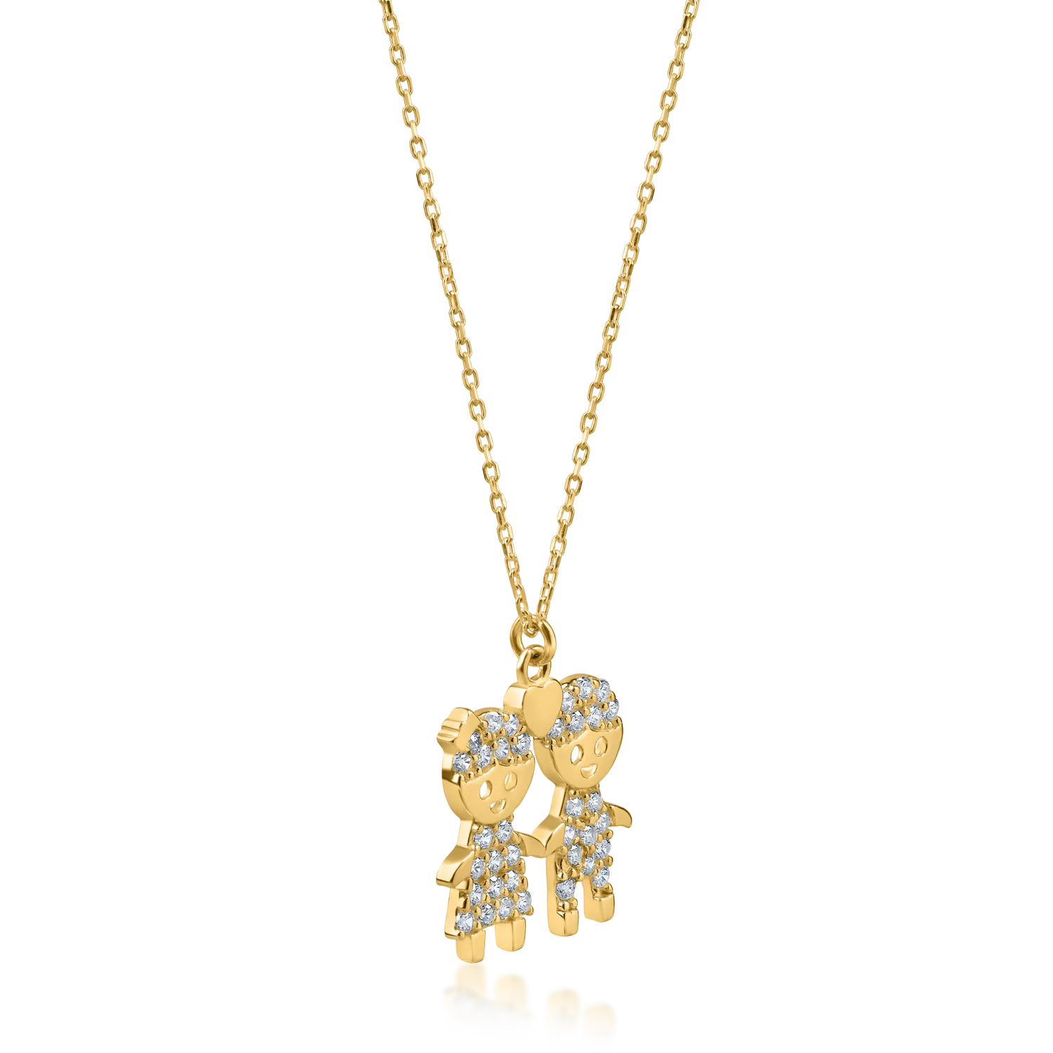 Yellow gold children pendant necklace with zirconia