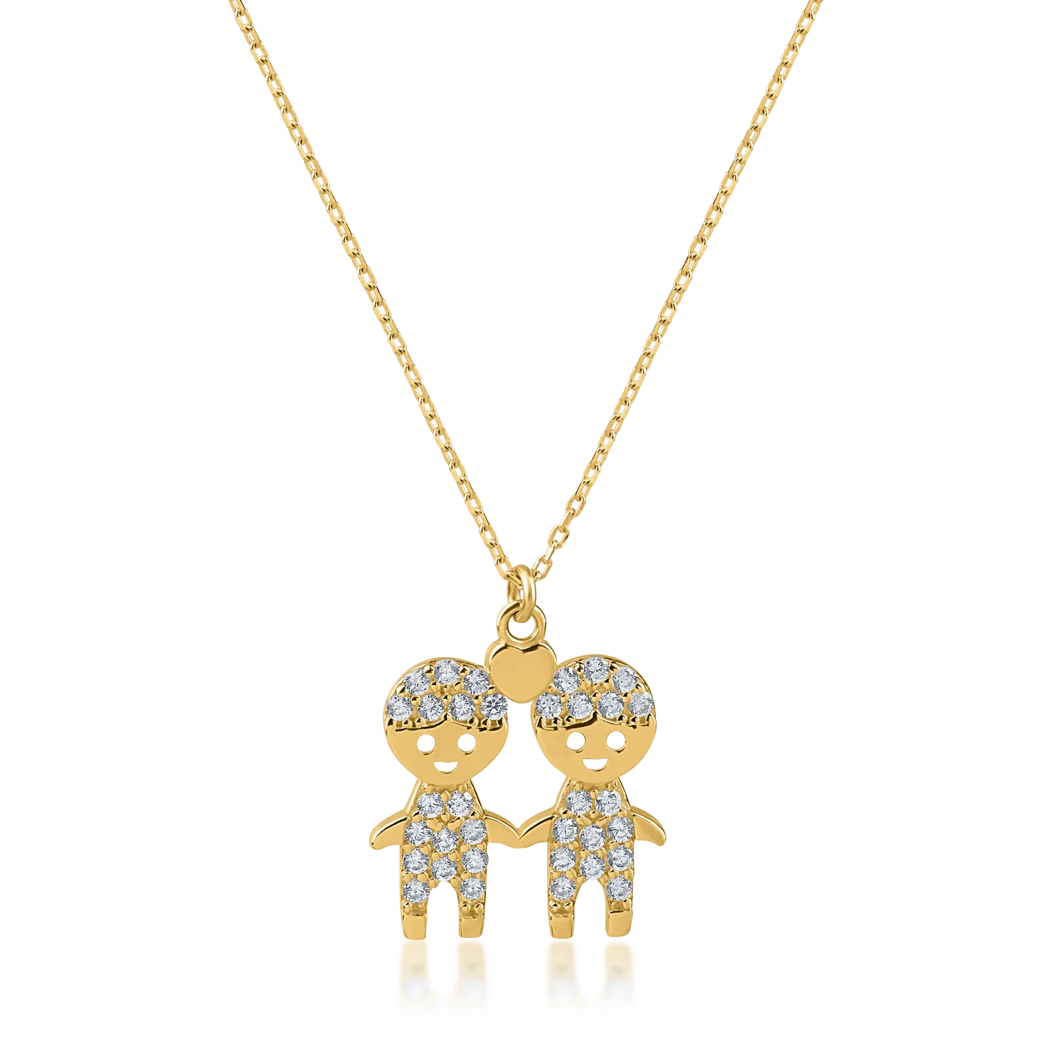 Yellow gold children pendant necklace with zirconia