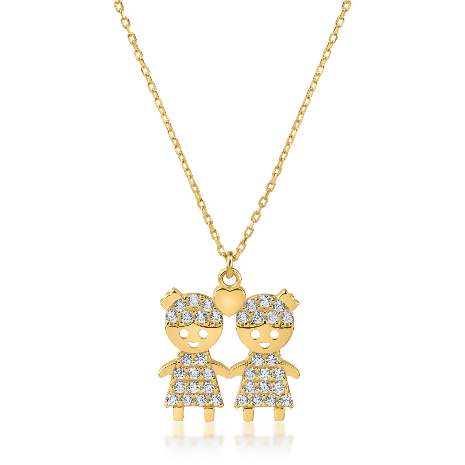 Yellow gold children pendant necklace with zirconia