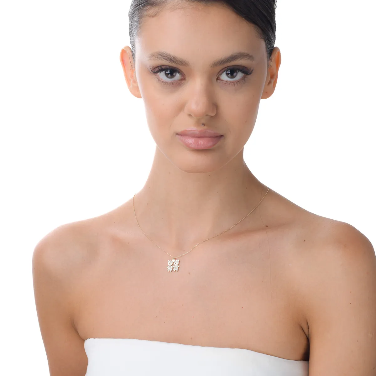 Lant cu pandantiv copii din aur galben cu zirconii