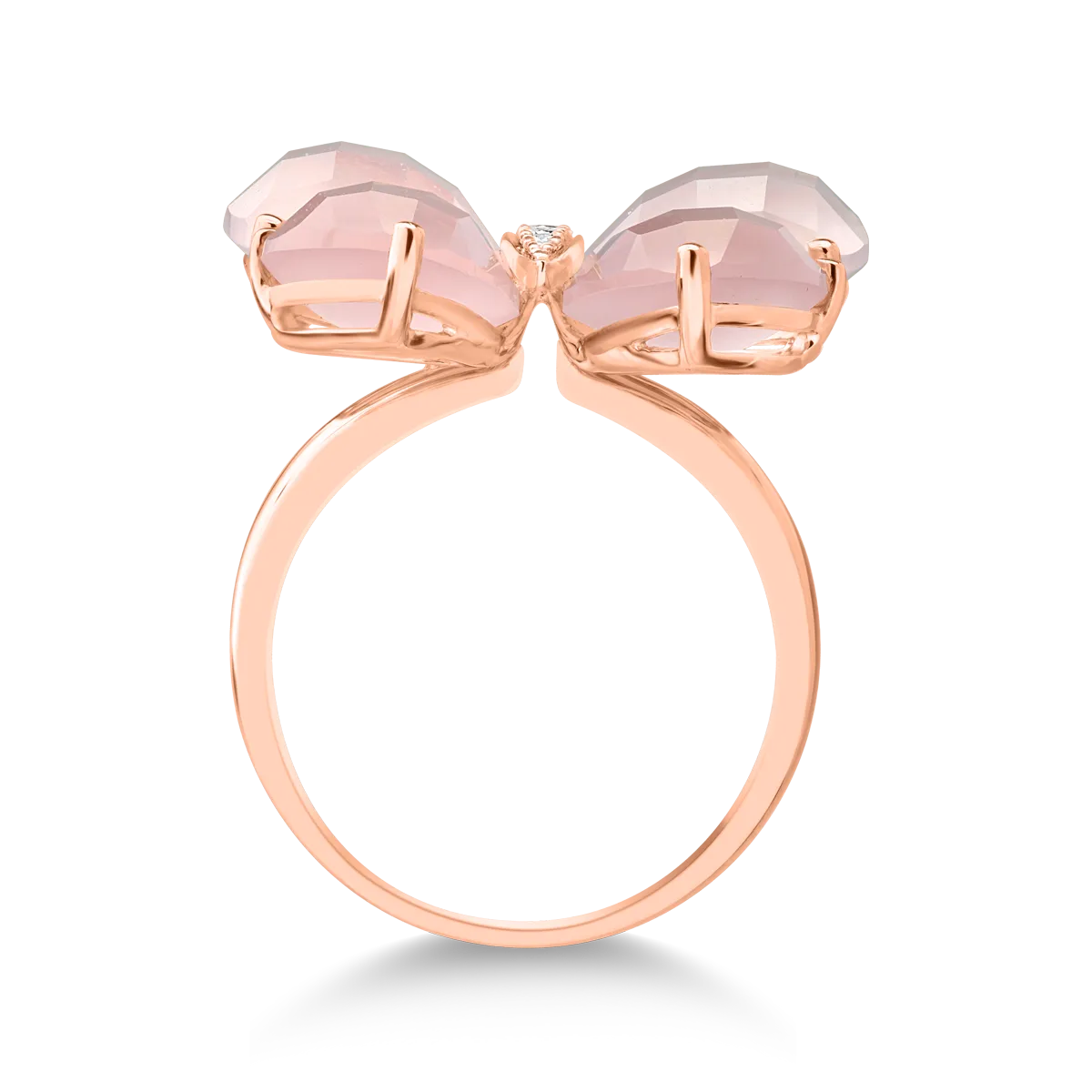 Rose gold butterfly ring with 13.4ct rose quartz and 0.07ct diamonds