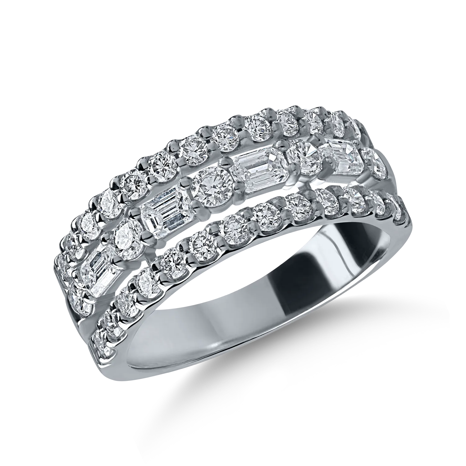Inel din aur alb cu diamante microsetting baguette si rotunde de 1.2ct