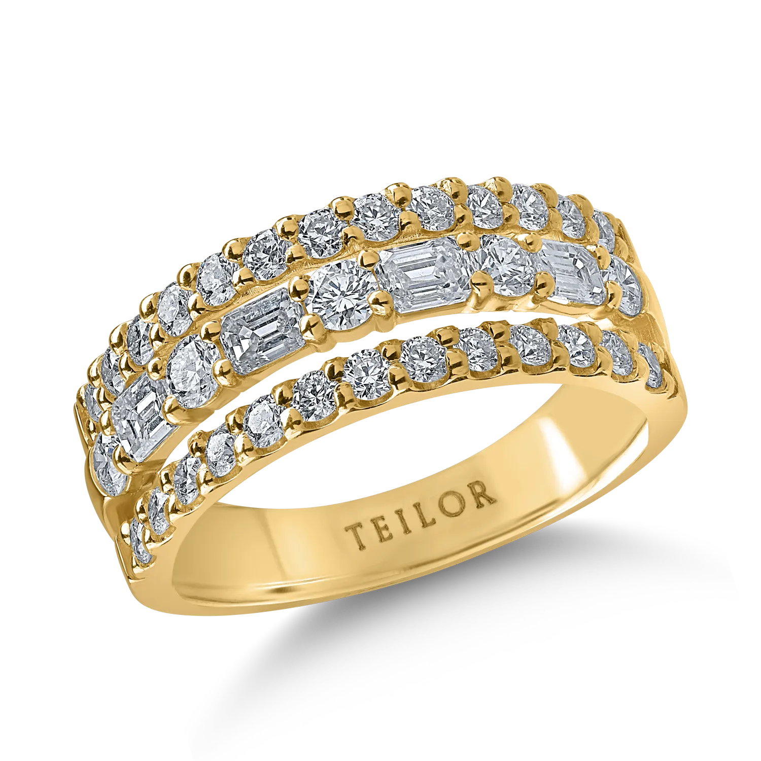 Inel din aur galben cu diamante microsetting baguette si rotunde de 1.2ct