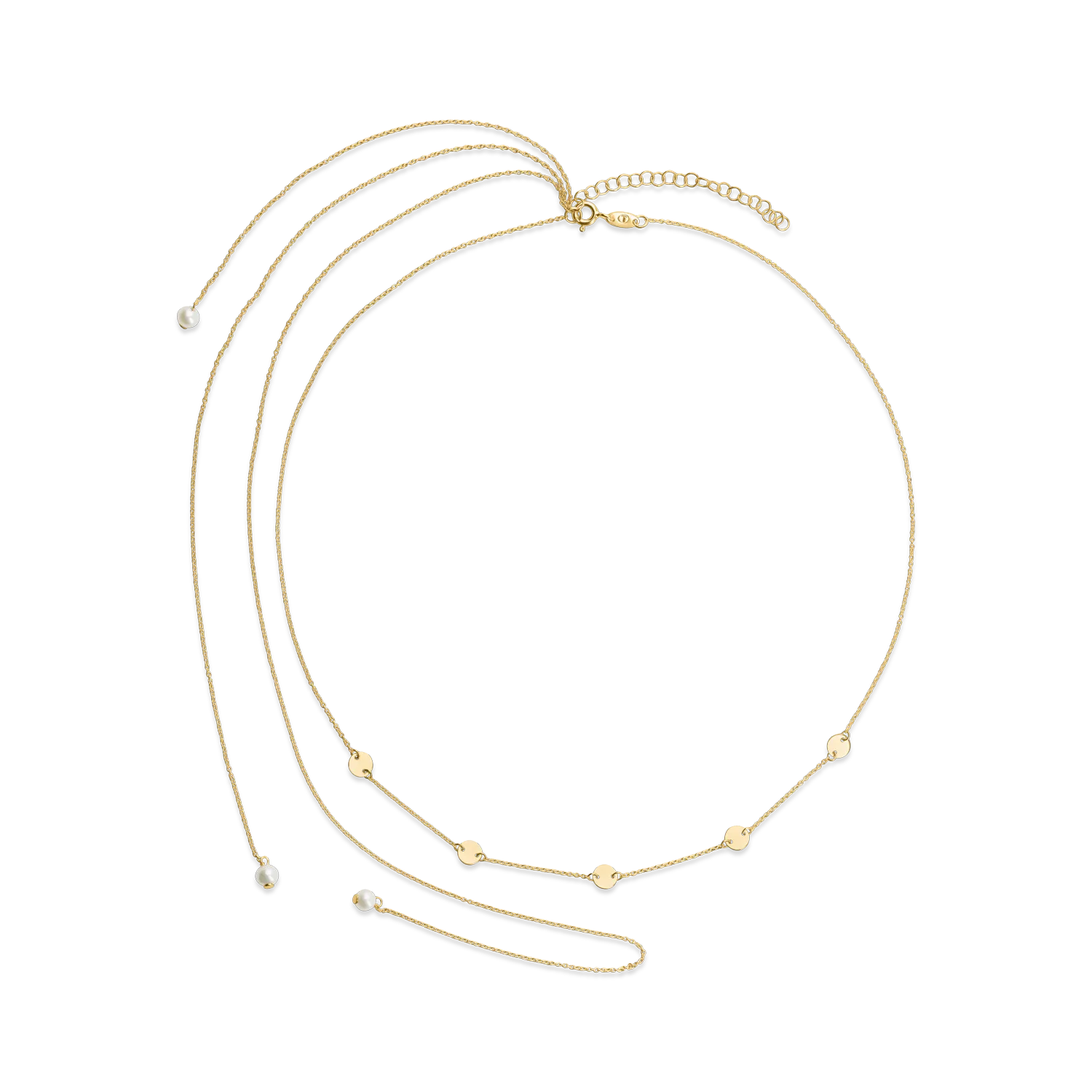 Yellow gold necklace with natural pearls and back extensions