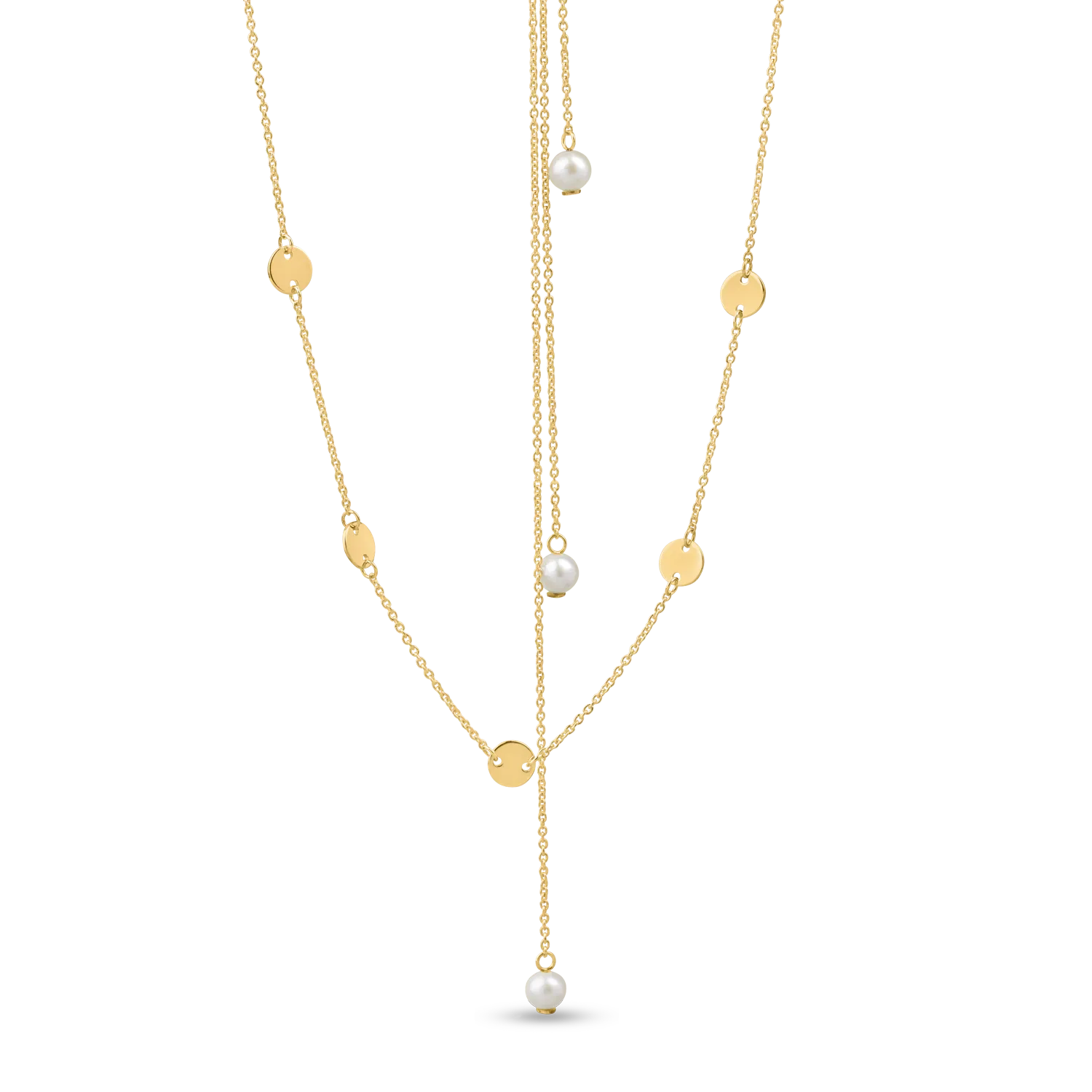 Yellow gold necklace with natural pearls and back extensions-179461