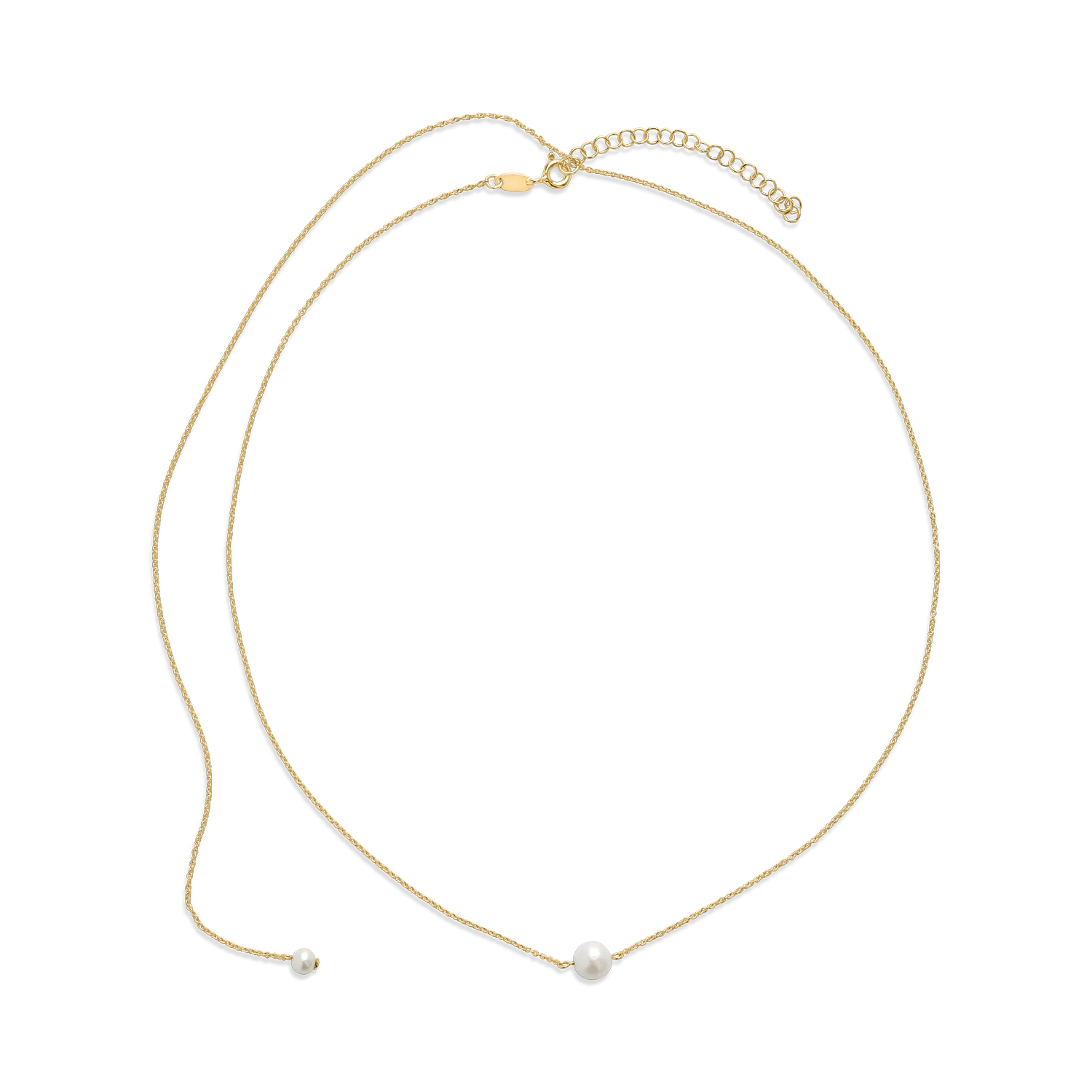 Yellow gold necklace with natural pearls and back extension