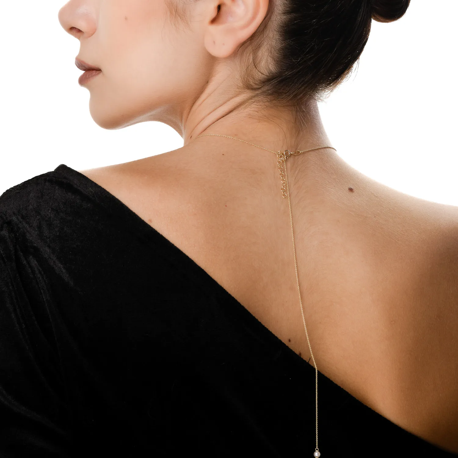 Colier din aur galben cu perle naturale si extensie pentru spate