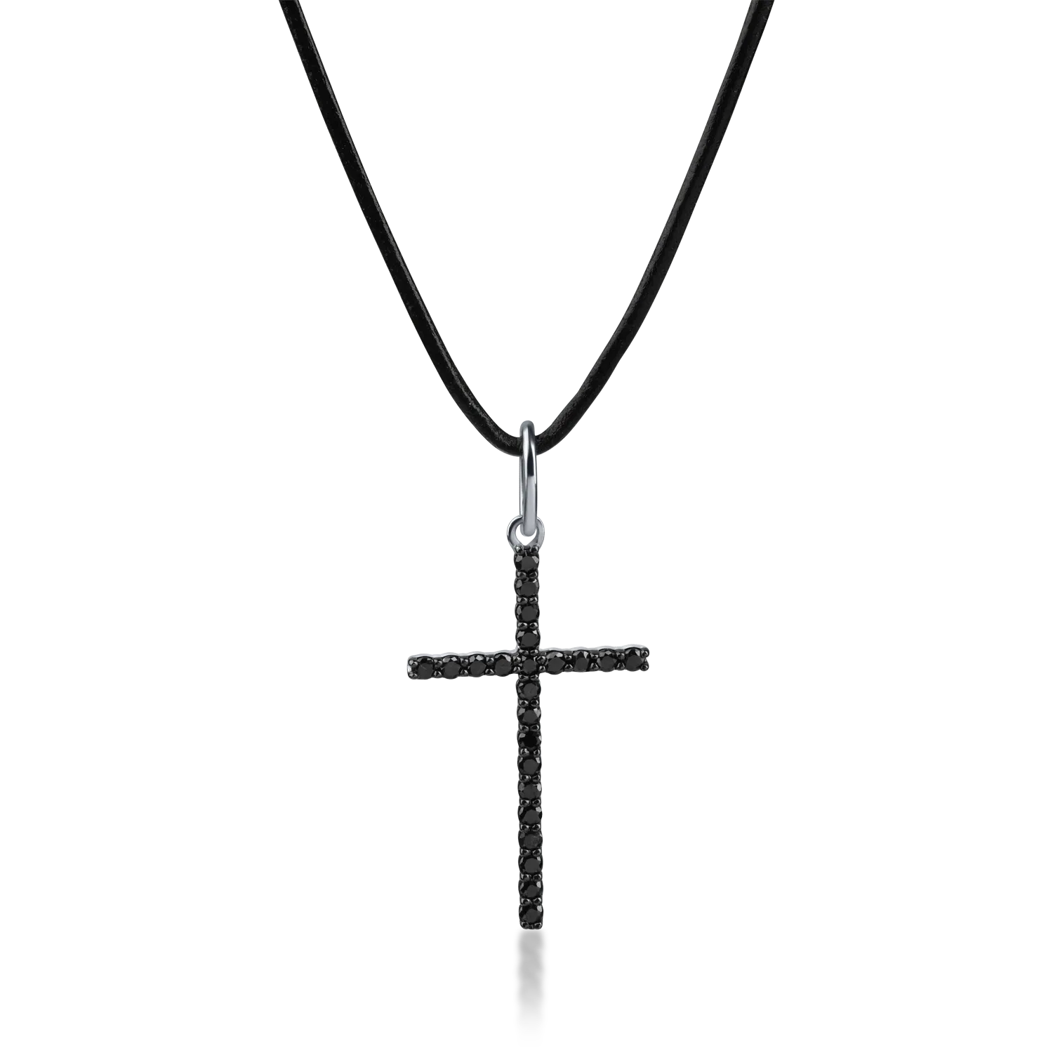 Teilor Lant textil cu pandantiv cruce din aur alb cu diamante negre de 0.9ct pentru barbati
