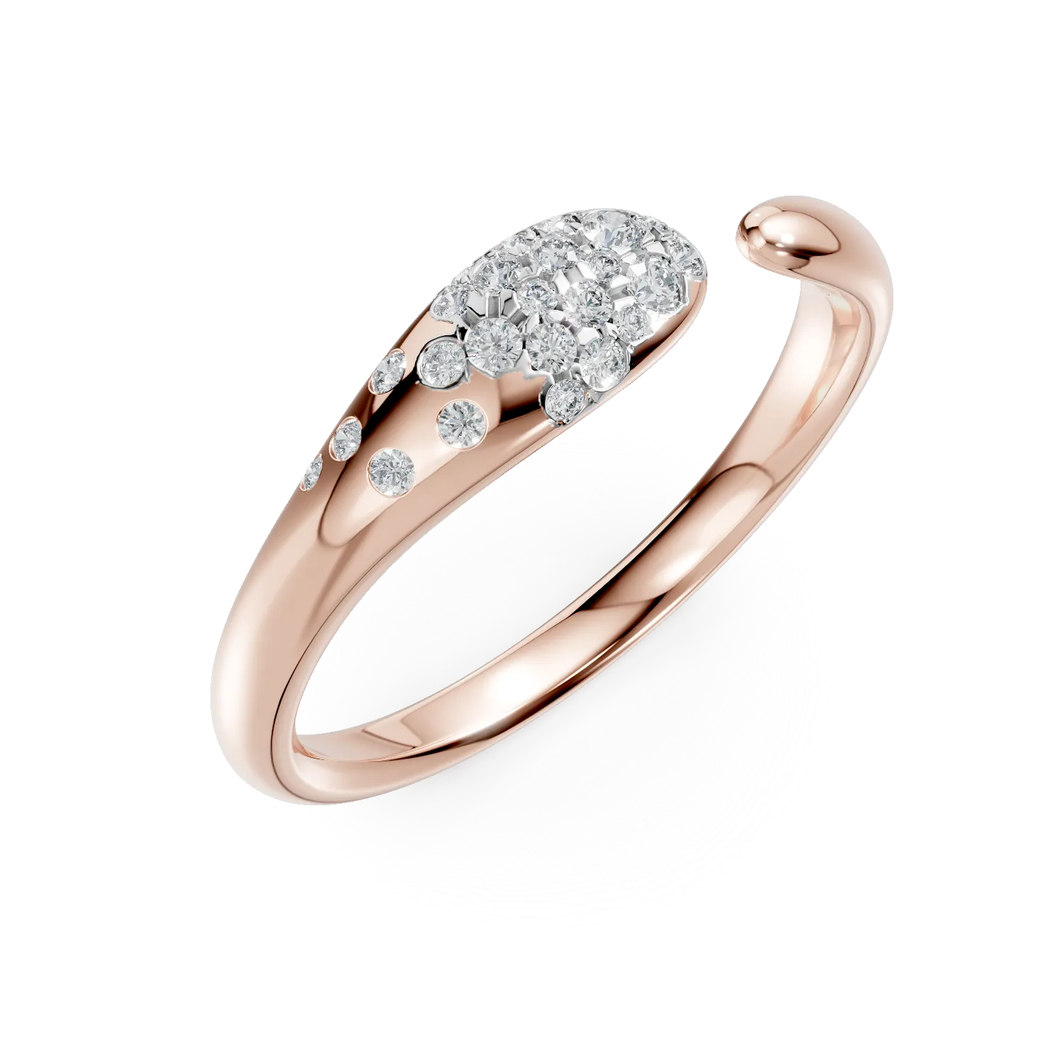 Teilor Inel deschis minimalist din aur roz cu diamante de 0.2ct