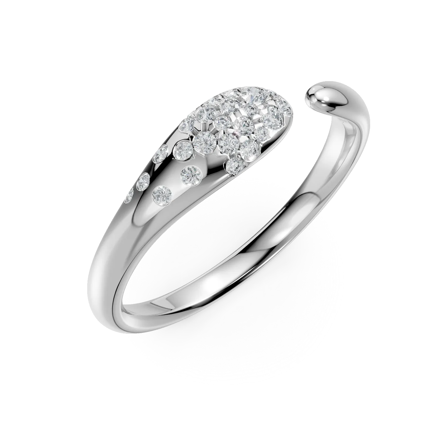 White gold minimalist open ring with 0.2ct diamonds