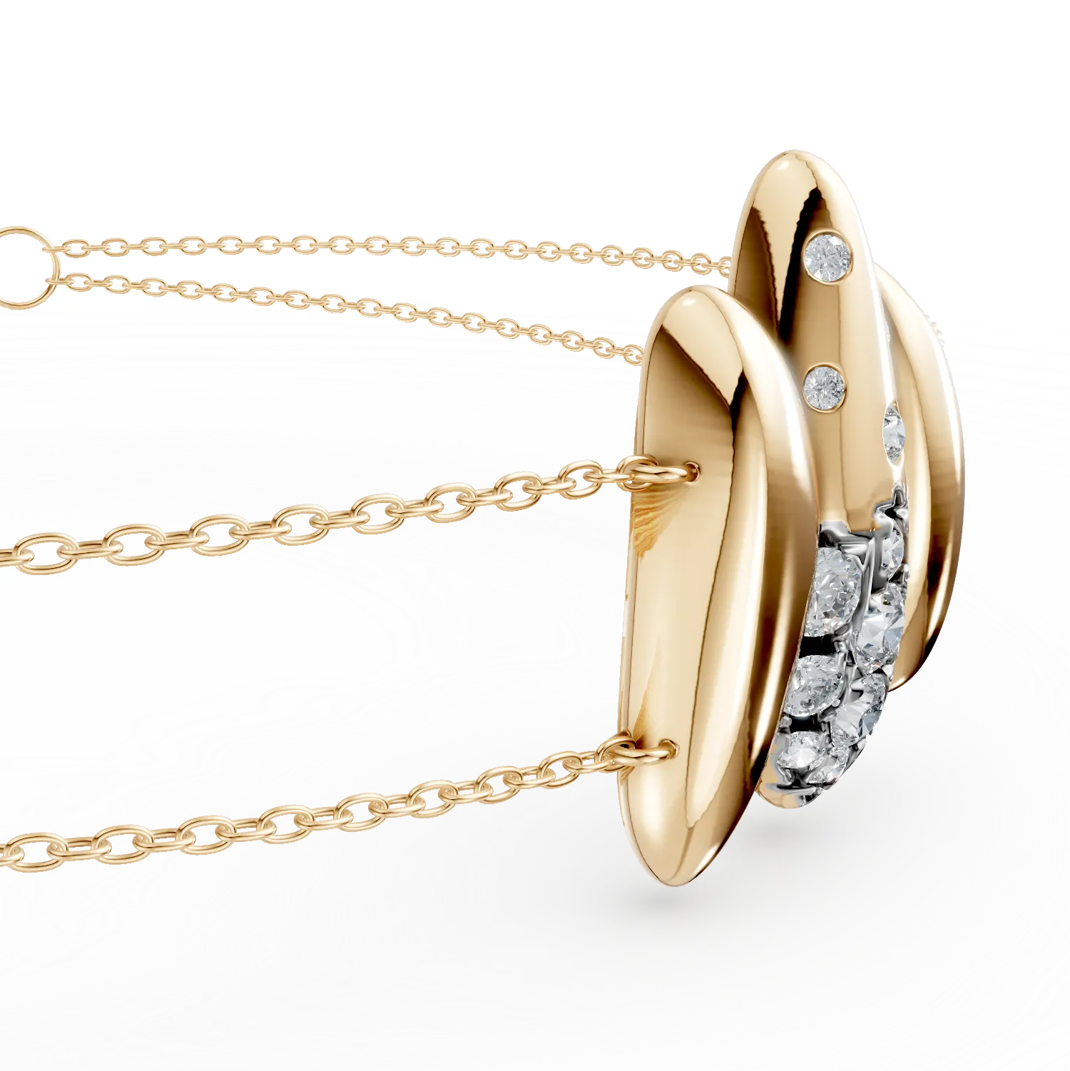 Yellow gold double bracelet with pendant and 0.1ct diamonds