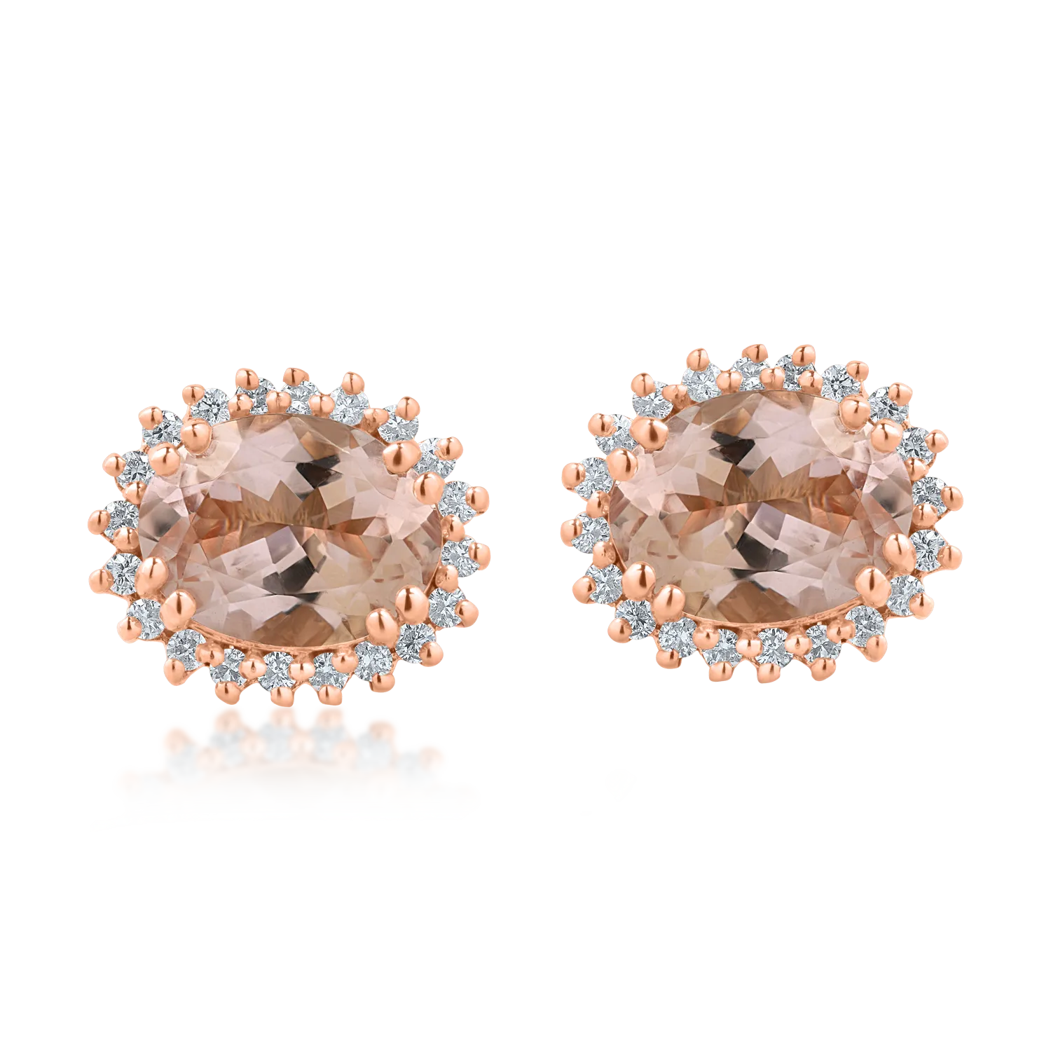 Cercei ovali din aur roz cu morganite de 2.8ct si diamante de 0.3ct - 1 | YEO