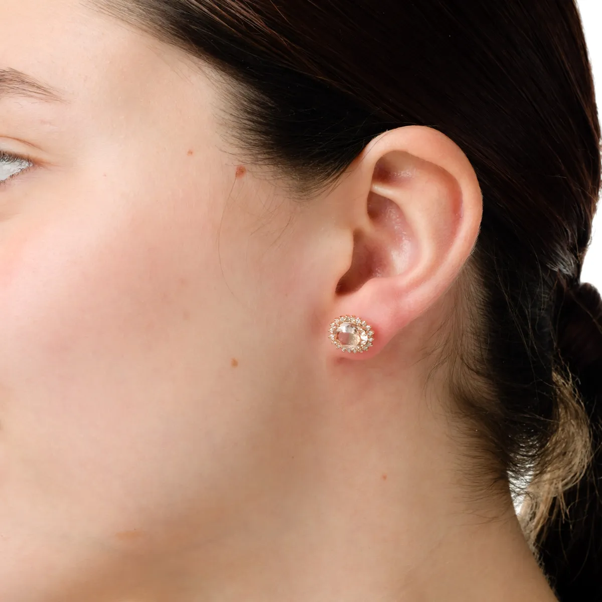 Cercei ovali din aur roz cu morganite de 2.8ct si diamante de 0.3ct