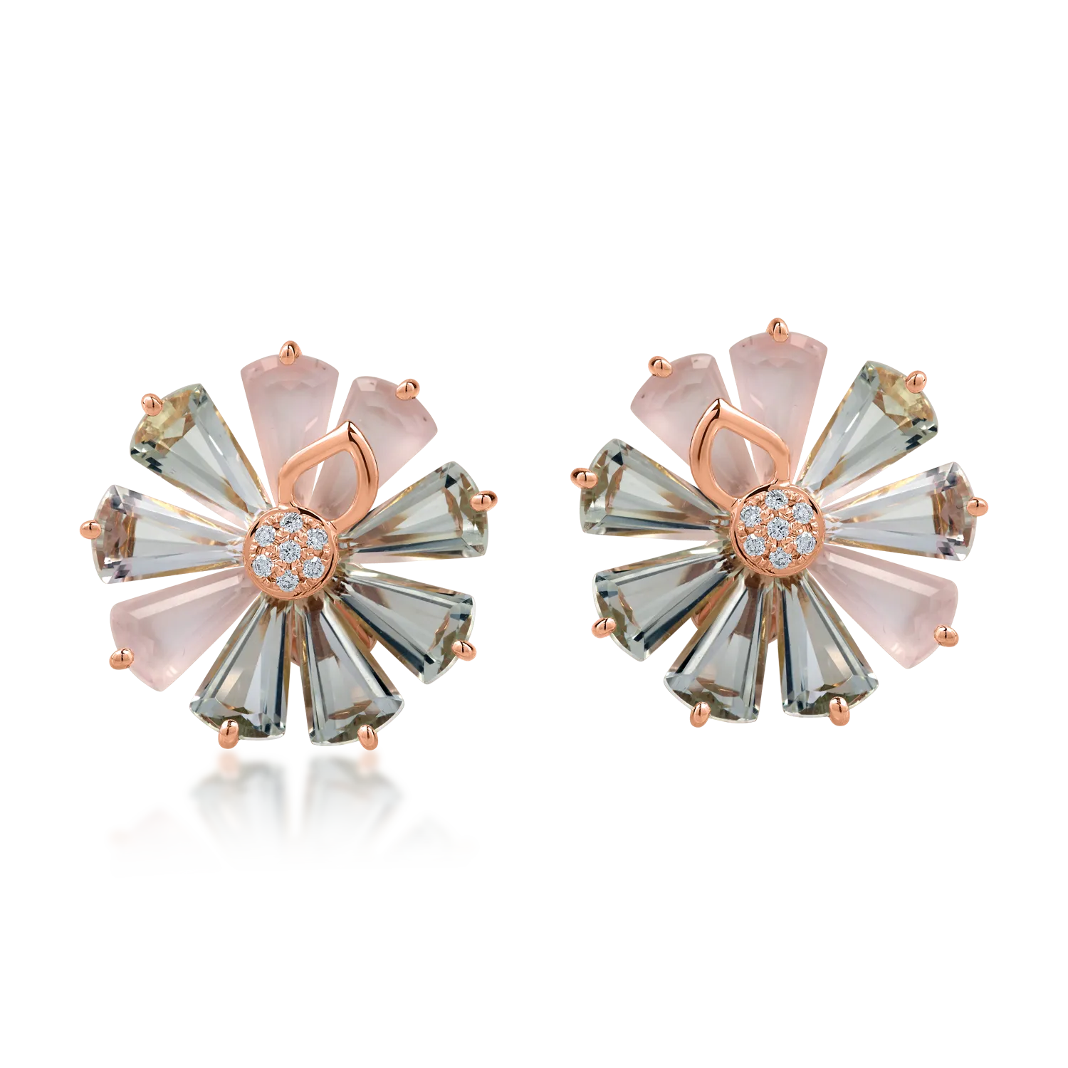 Rózsarany fülbevaló 12.6ct drágakövekkel és féldrágakövekkel
