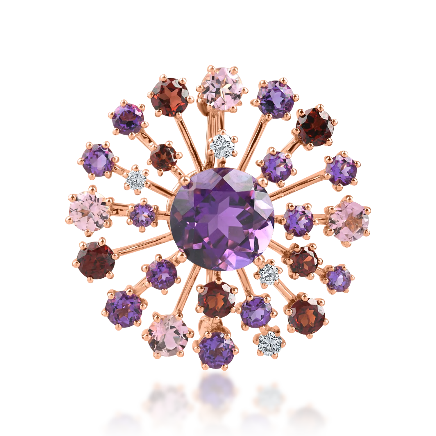 Rose gold brooch with 8.1ct precious and semi-precious stones