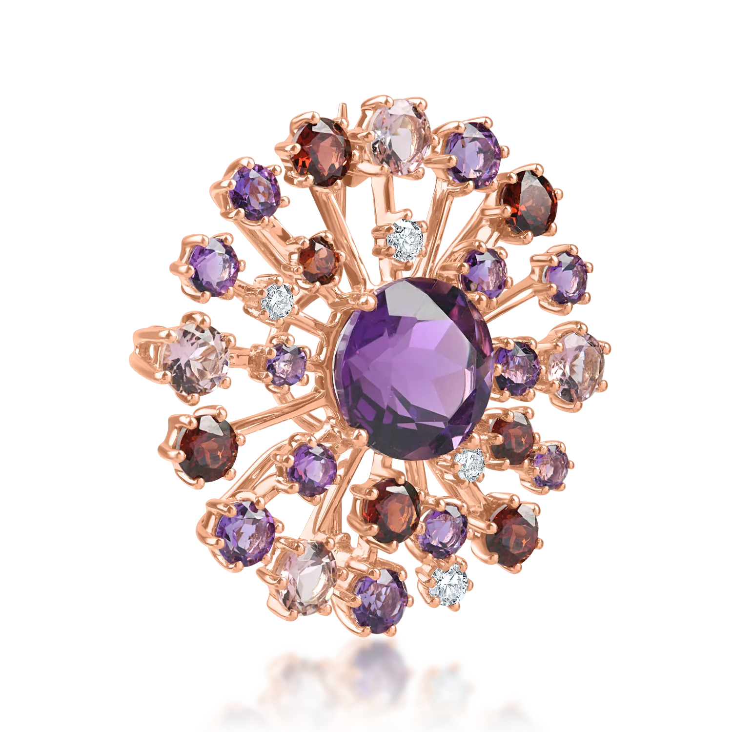 Rose gold brooch with 8.1ct precious and semi-precious stones