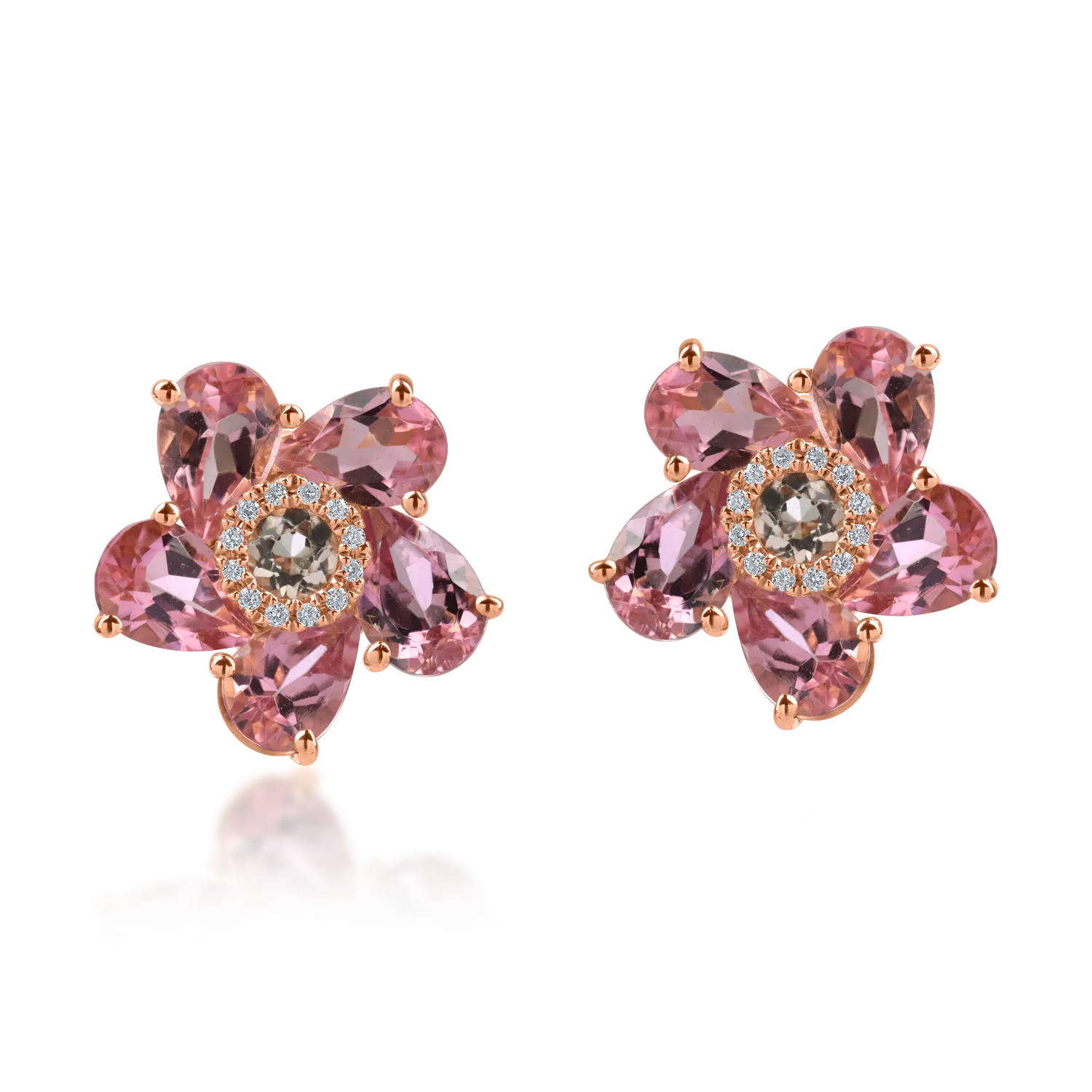 Teilor Cercei florali din aur roz cu pietre pretioase si semipretioase de 4.6ct