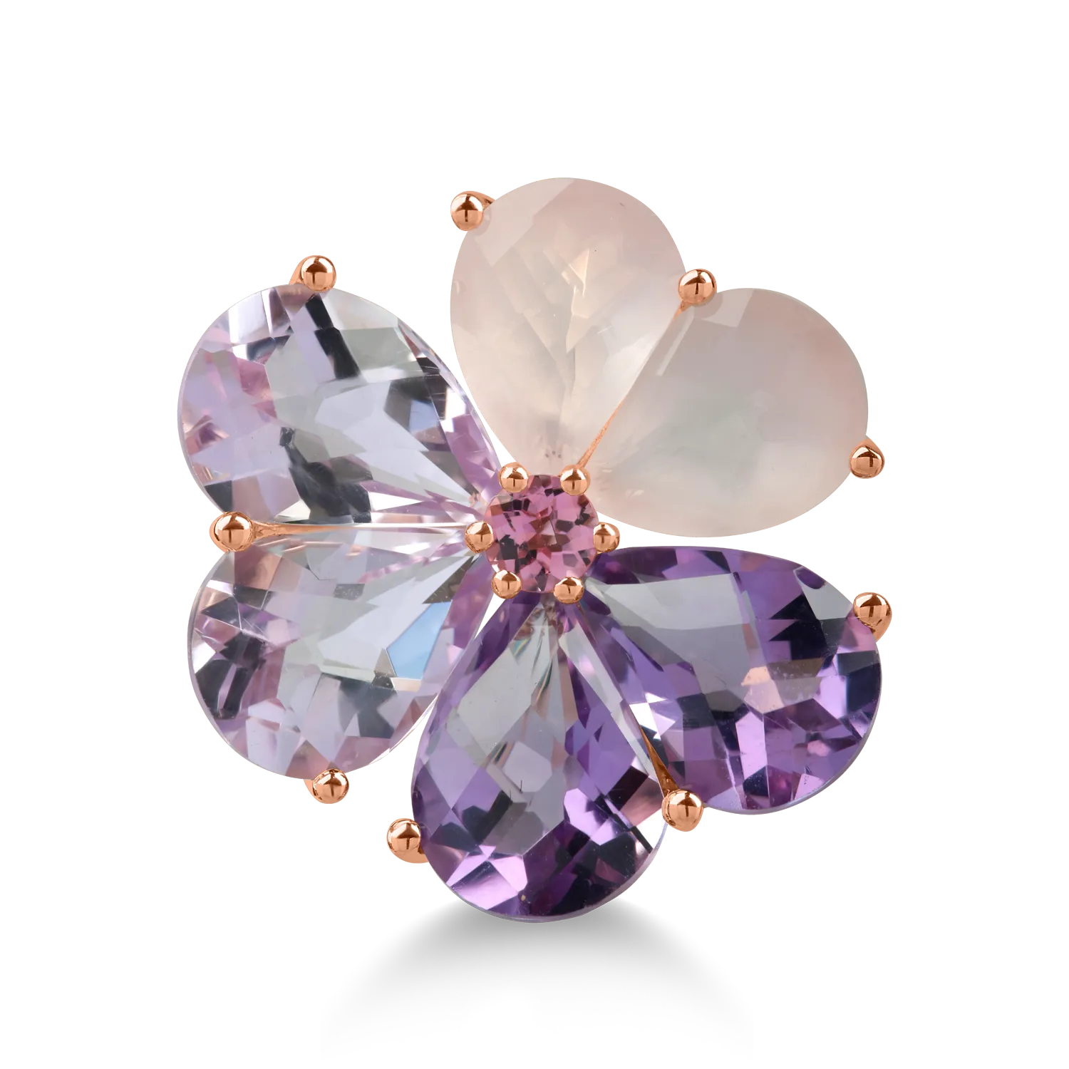 Rose gold flower ring with 7.2ct semi-precious stones