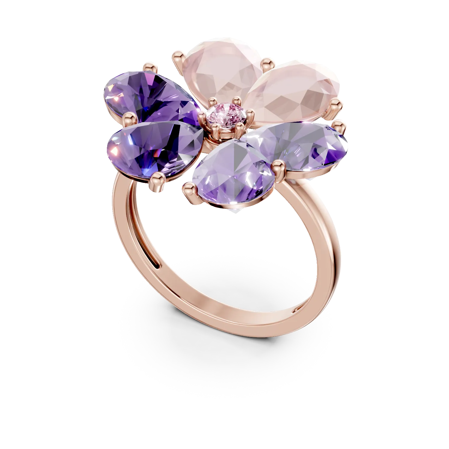 Rose gold flower ring with 7.2ct semi-precious stones
