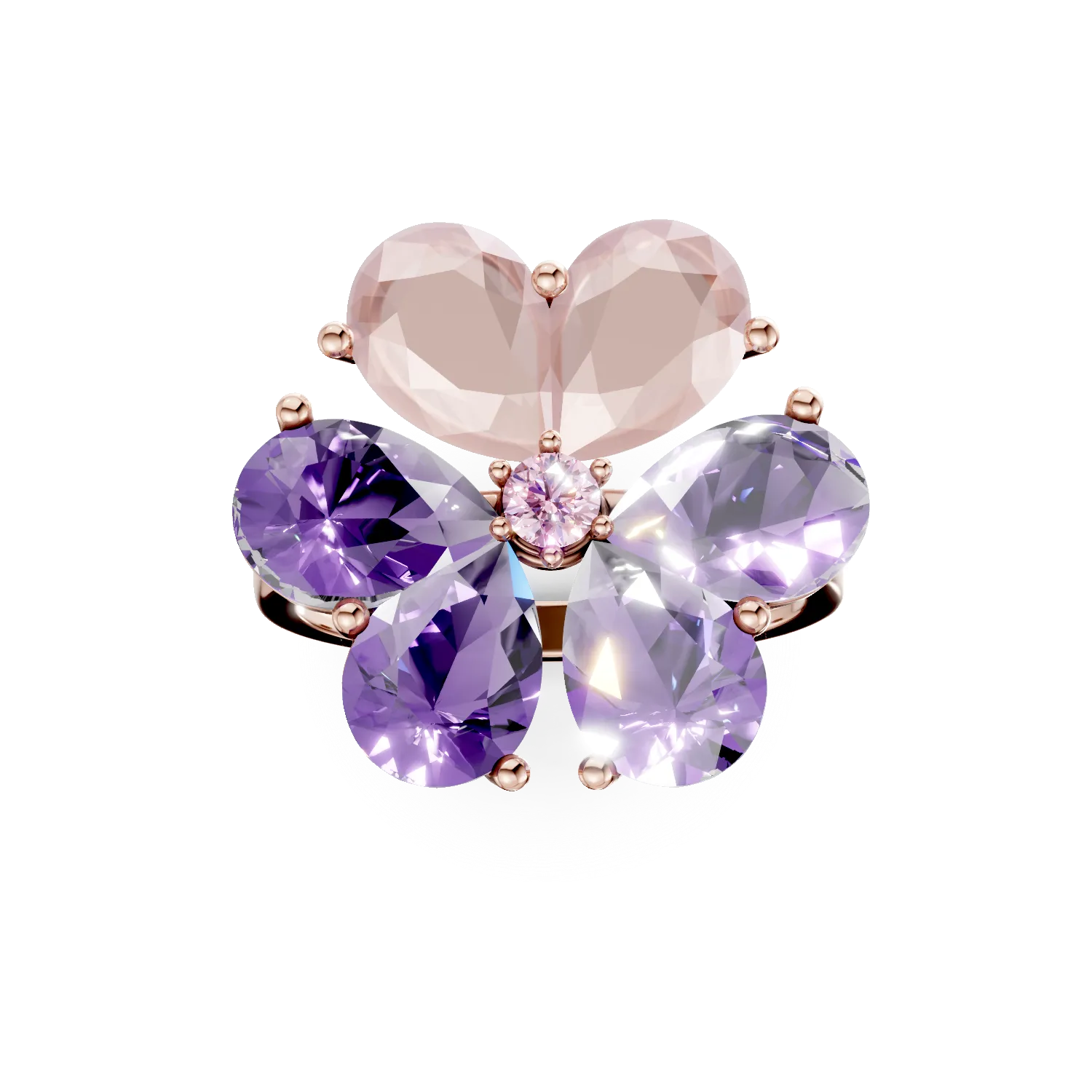 Rose gold flower ring with 7.2ct semi-precious stones
