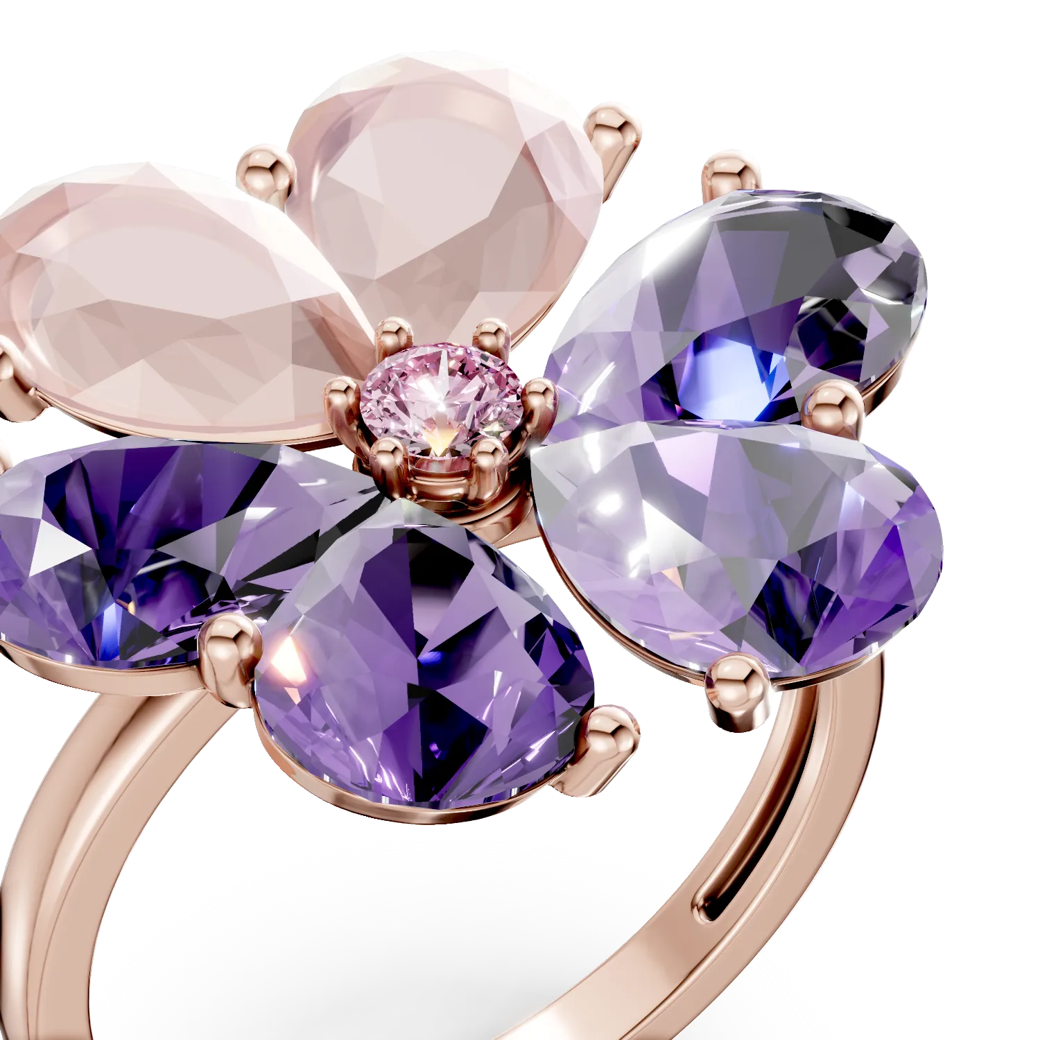 Rose gold flower ring with 7.2ct semi-precious stones