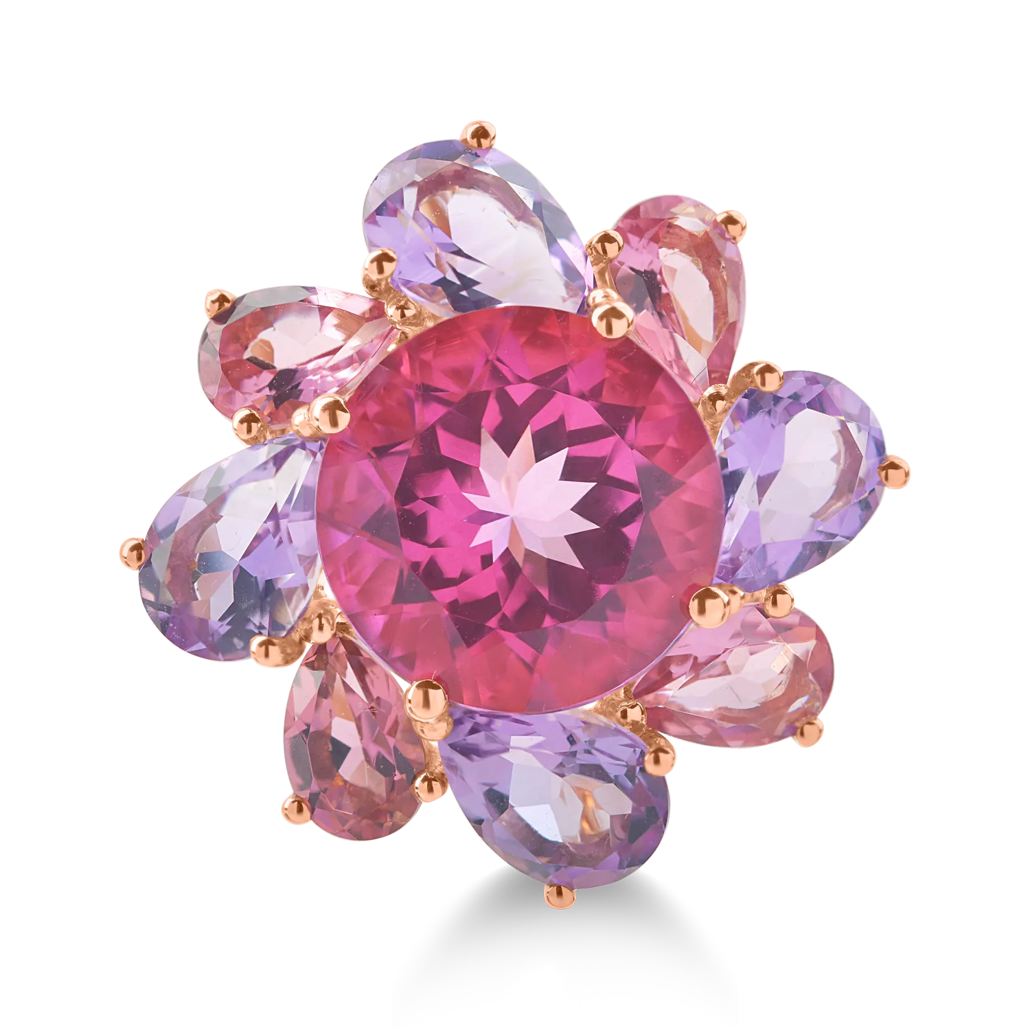 Inel floare din aur roz cu pietre semipretioase de 10.7ct